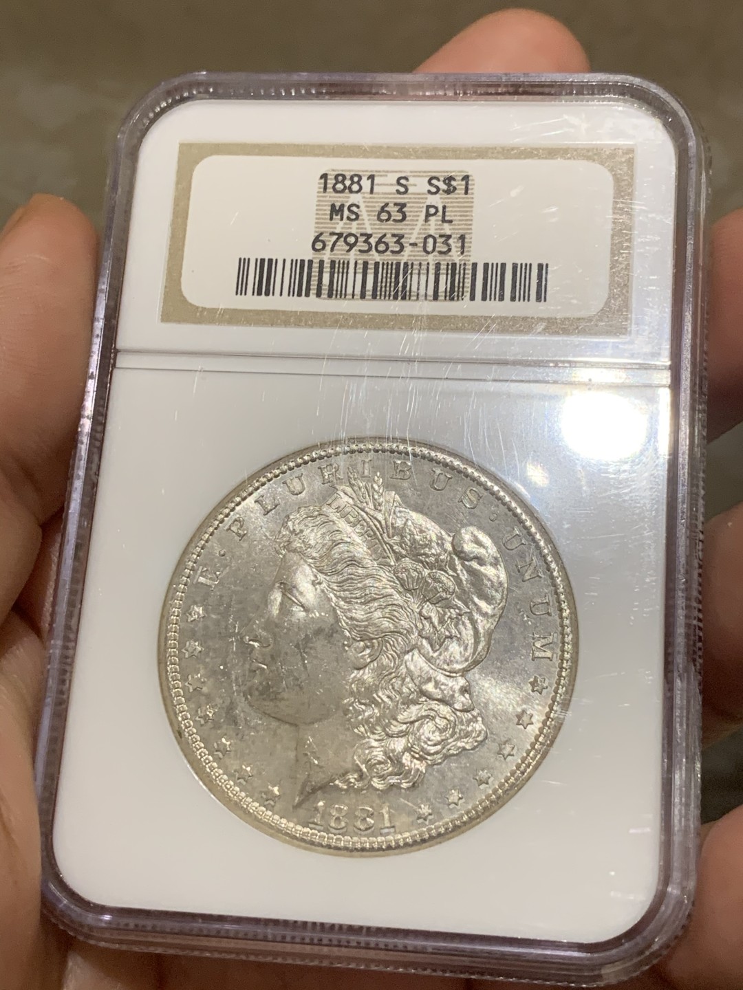 《竞宝斋》第53场（献给最美的劳动者，祝五一快乐！）-本周日，周一2场连拍（全场不限金额包邮） NGC MS63PL 美国1881年S版摩根一美元类精制PL标签