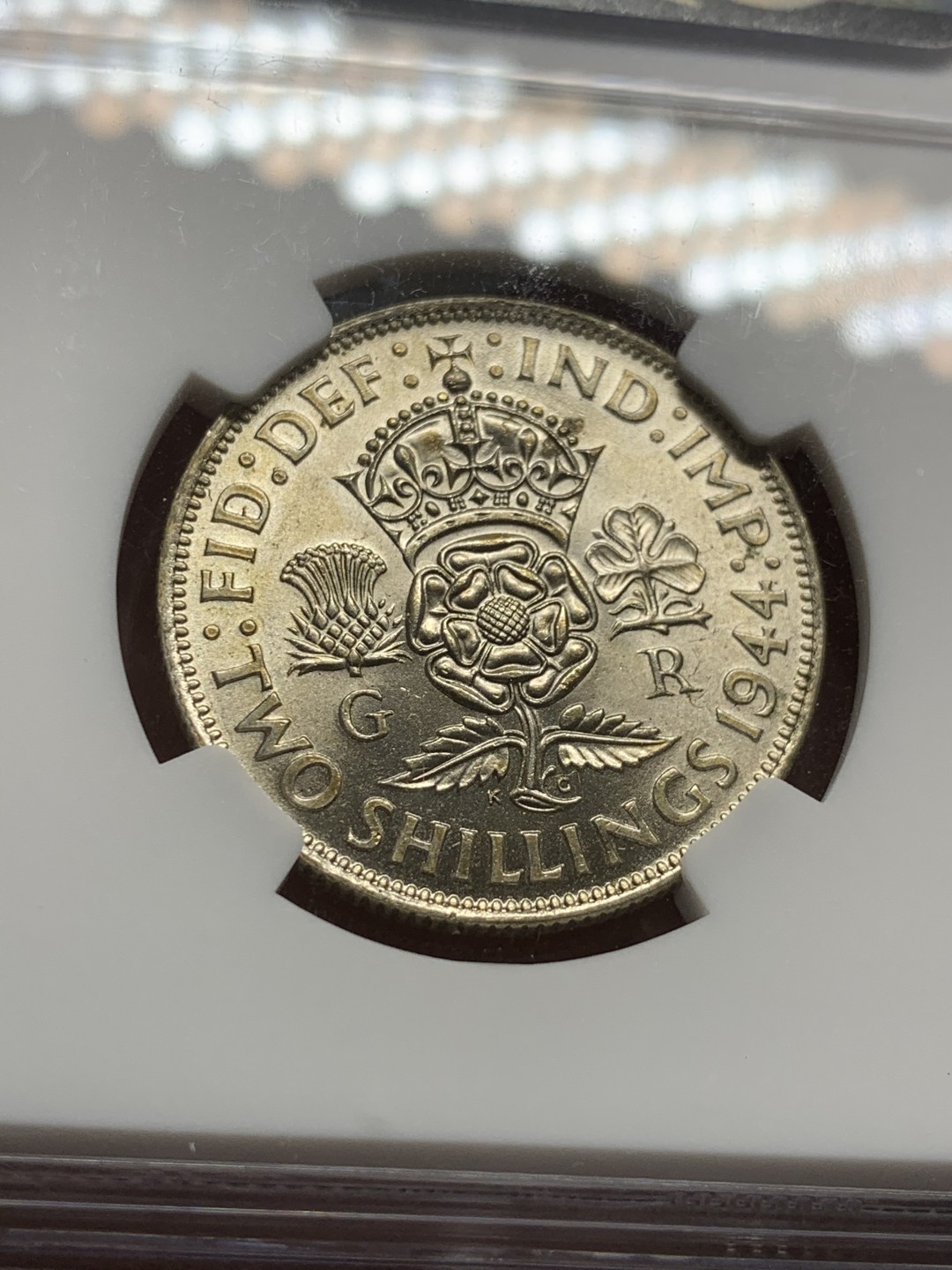 《竞宝斋》第53场（献给最美的劳动者，祝五一快乐！）-本周日，周一2场连拍（全场不限金额包邮） NGC-MS62 乔治六世1944年福林/两先令，BU背面黄油包浆，略低评