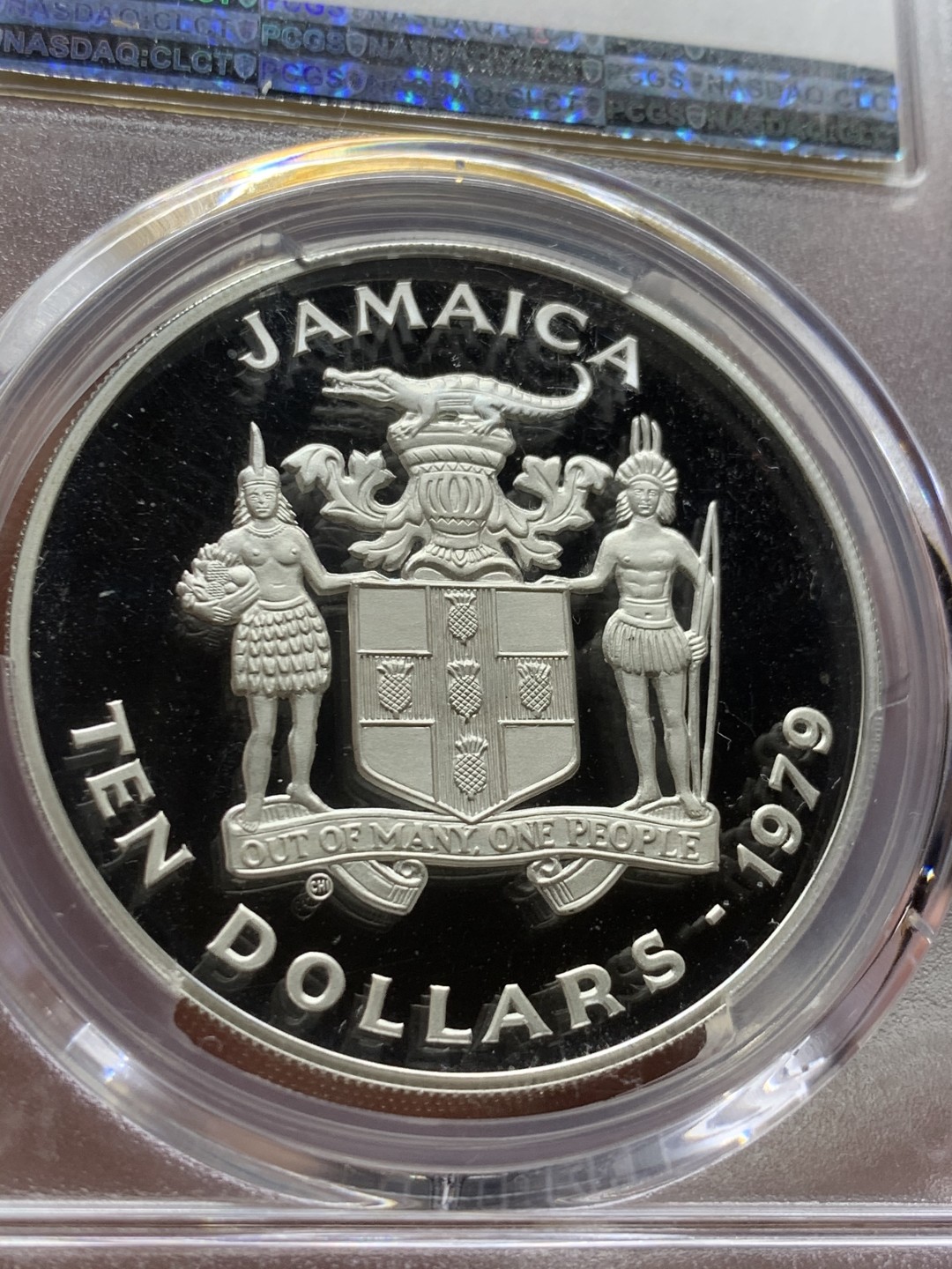 《竞宝斋》第53场（献给最美的劳动者，祝五一快乐！）-本周日，周一2场连拍（全场不限金额包邮） PCGS PR69DCAM 牙买加1979年儿童年纪念10元精制大银币   冠军分，925银，直径39mm，重量22.45g,发行量2万枚。