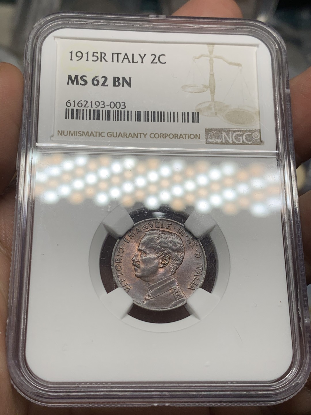 《竞宝斋》第53场（献给最美的劳动者，祝五一快乐！）-本周日，周一2场连拍（全场不限金额包邮） NGC-MS62BN 1915R意大利 2C 铜币 古铜色颜色均匀 打制优秀