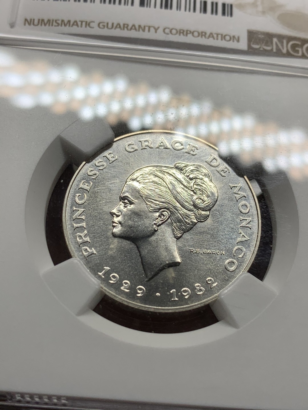 《竞宝斋》第53场（献给最美的劳动者，祝五一快乐！）-本周日，周一2场连拍（全场不限金额包邮） NGC MS67 摩纳哥1982年格蕾丝王妃纪念10法郎银样币