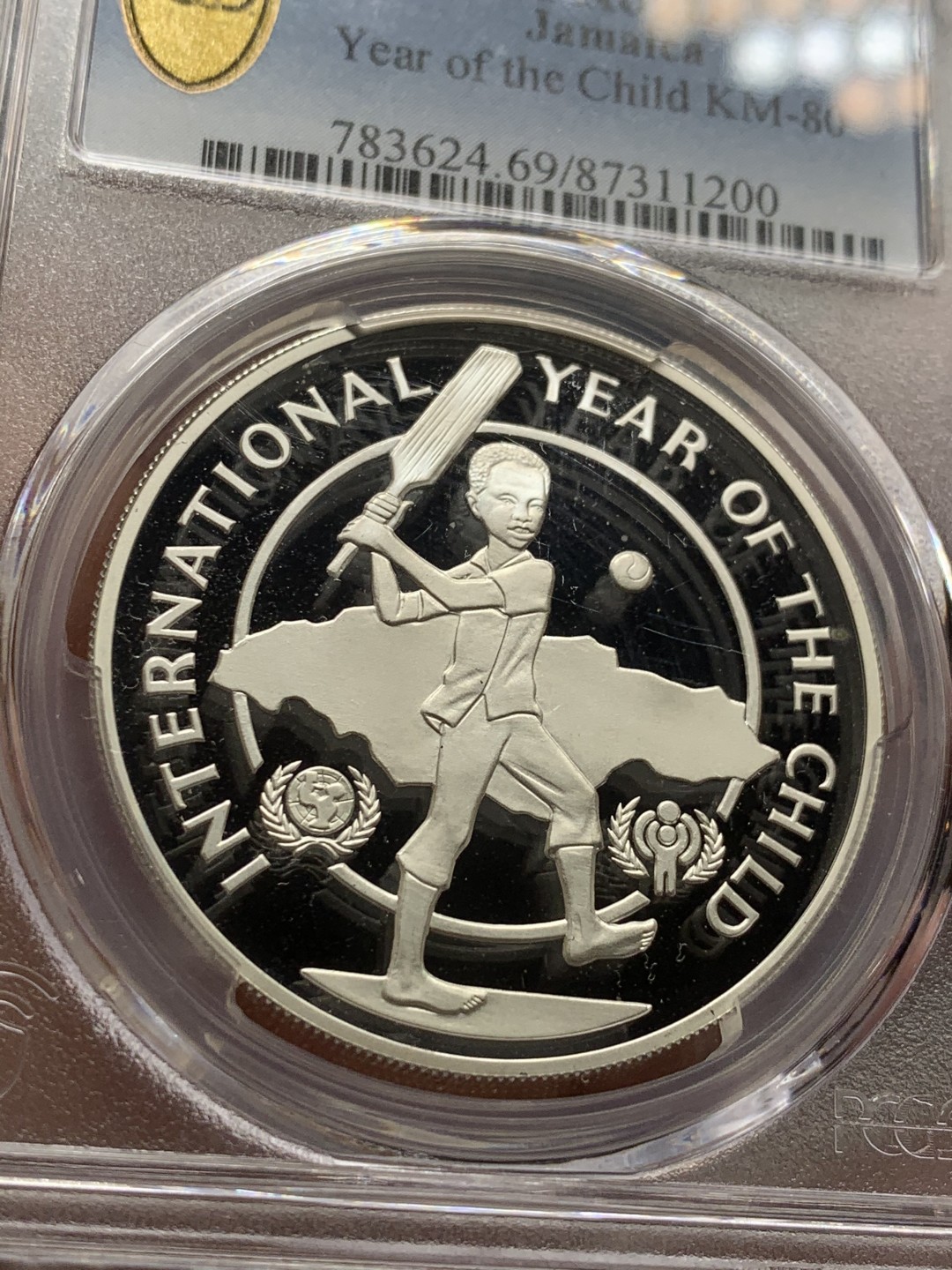 《竞宝斋》第53场（献给最美的劳动者，祝五一快乐！）-本周日，周一2场连拍（全场不限金额包邮） PCGS PR69DCAM 牙买加1979年儿童年纪念10元精制大银币   冠军分，925银，直径39mm，重量22.45g,发行量2万枚。