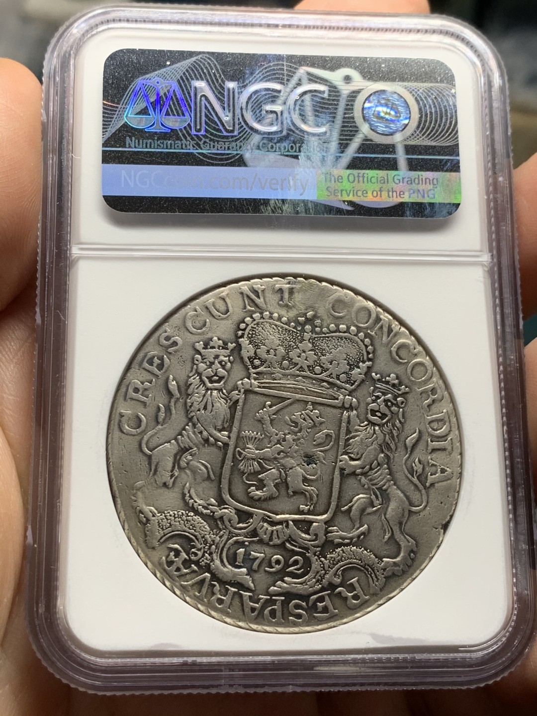 《竞宝斋》第53场（献给最美的劳动者，祝五一快乐！）-本周日，周一2场连拍（全场不限金额包邮） NGC 评级 荷兰 1792年 海尔德兰省 杜卡特 马剑 32.4克大银币 难得一见的省份 整体清晰 可收藏