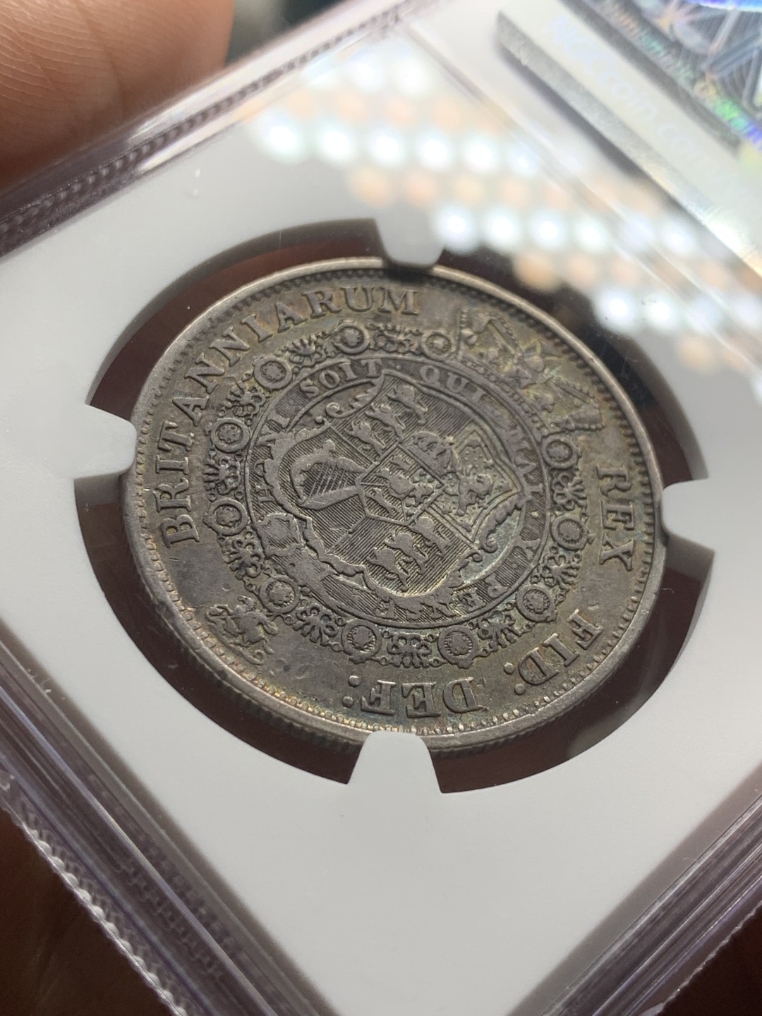 《竞宝斋》第53场（献给最美的劳动者，祝五一快乐！）-本周日，周一2场连拍（全场不限金额包邮） NGC XF40 英国 1816年 乔三 牛头版 半克朗 银币 淡金色包浆 细节优秀