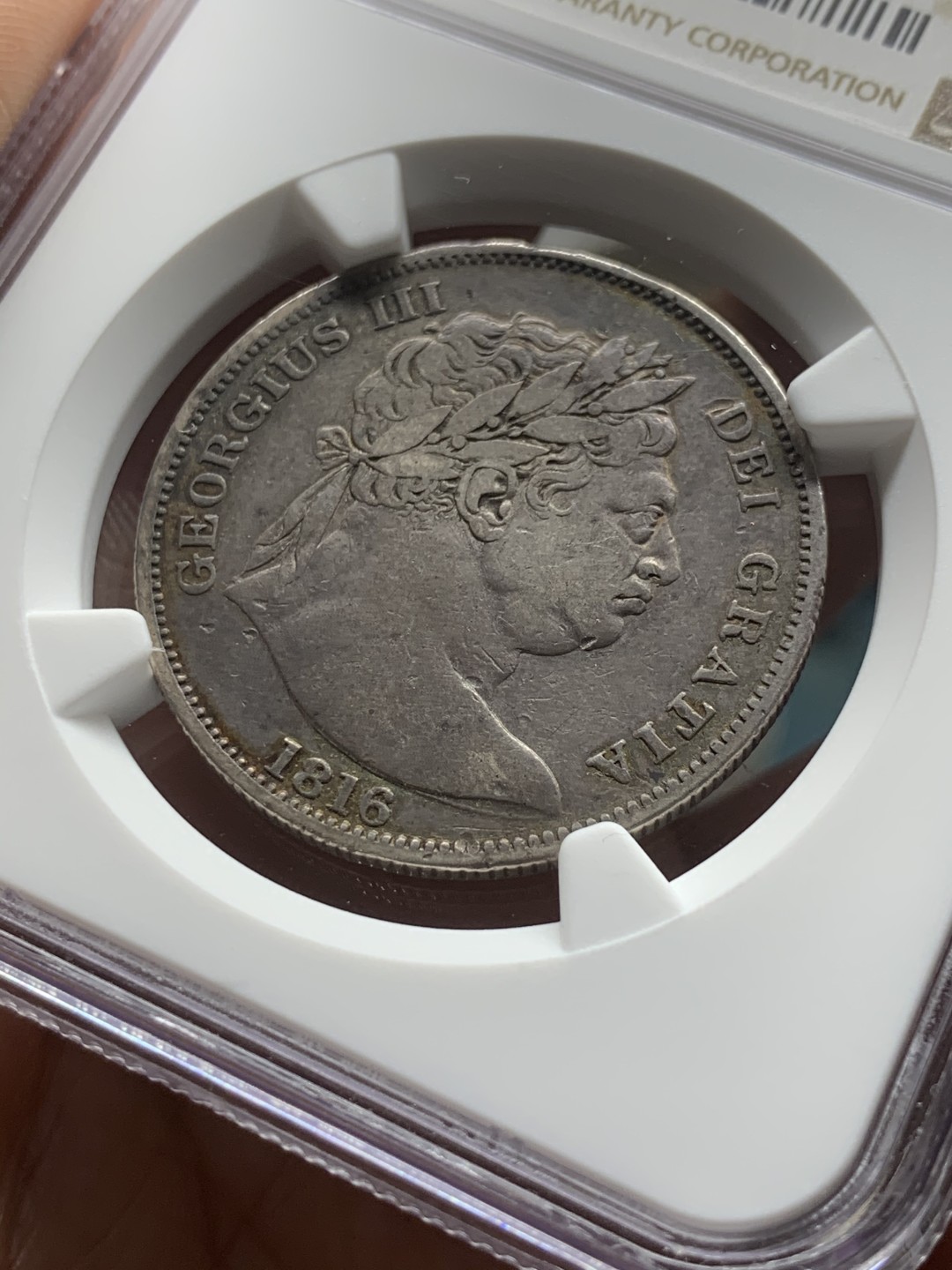 《竞宝斋》第53场（献给最美的劳动者，祝五一快乐！）-本周日，周一2场连拍（全场不限金额包邮） NGC XF40 英国 1816年 乔三 牛头版 半克朗 银币 淡金色包浆 细节优秀