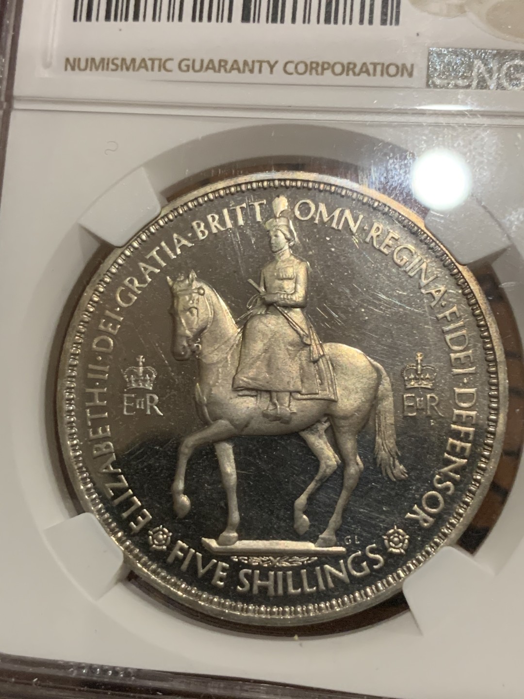 《竞宝斋》第53场（献给最美的劳动者，祝五一快乐！）-本周日，周一2场连拍（全场不限金额包邮） NGC PF63 英国1953年伊丽莎白二世女王加冕纪念1克朗（5先令）精制镍币