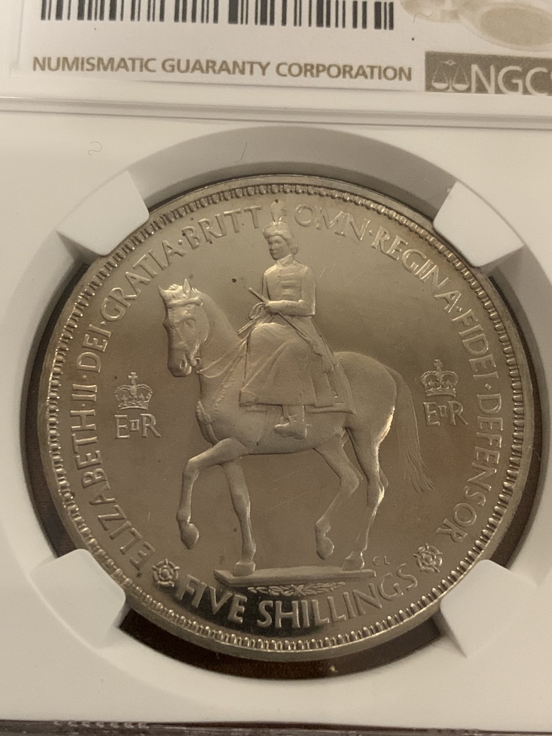 《竞宝斋》第53场（献给最美的劳动者，祝五一快乐！）-本周日，周一2场连拍（全场不限金额包邮） NGC PF63 英国1953年伊丽莎白二世女王加冕纪念1克朗（5先令）精制镍币