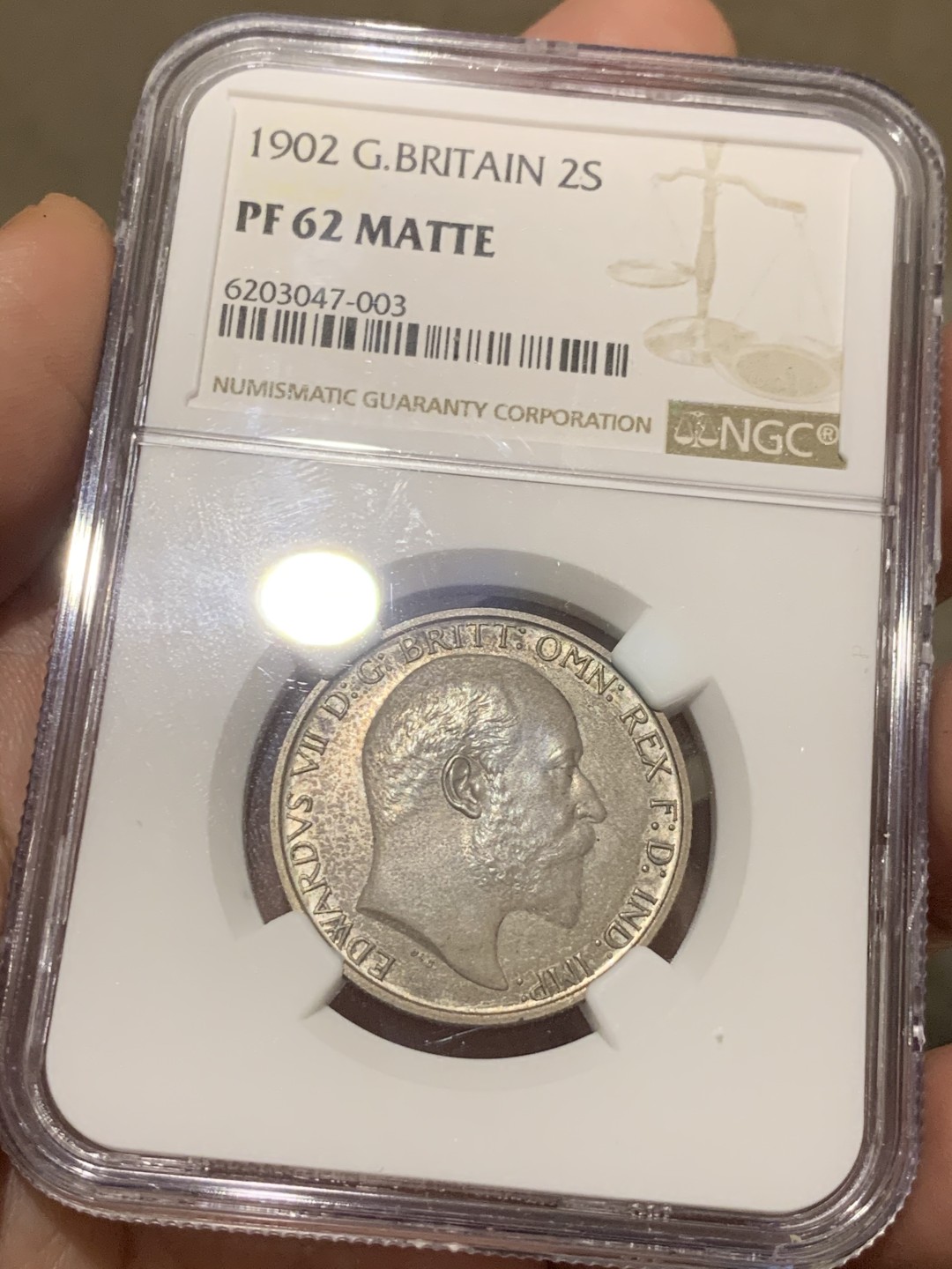 《竞宝斋》第53场（献给最美的劳动者，祝五一快乐！）-本周日，周一2场连拍（全场不限金额包邮） NGC PF62MATTE 英国1902年爱德华七世国王头像海神1弗洛林（2先令）精制银币