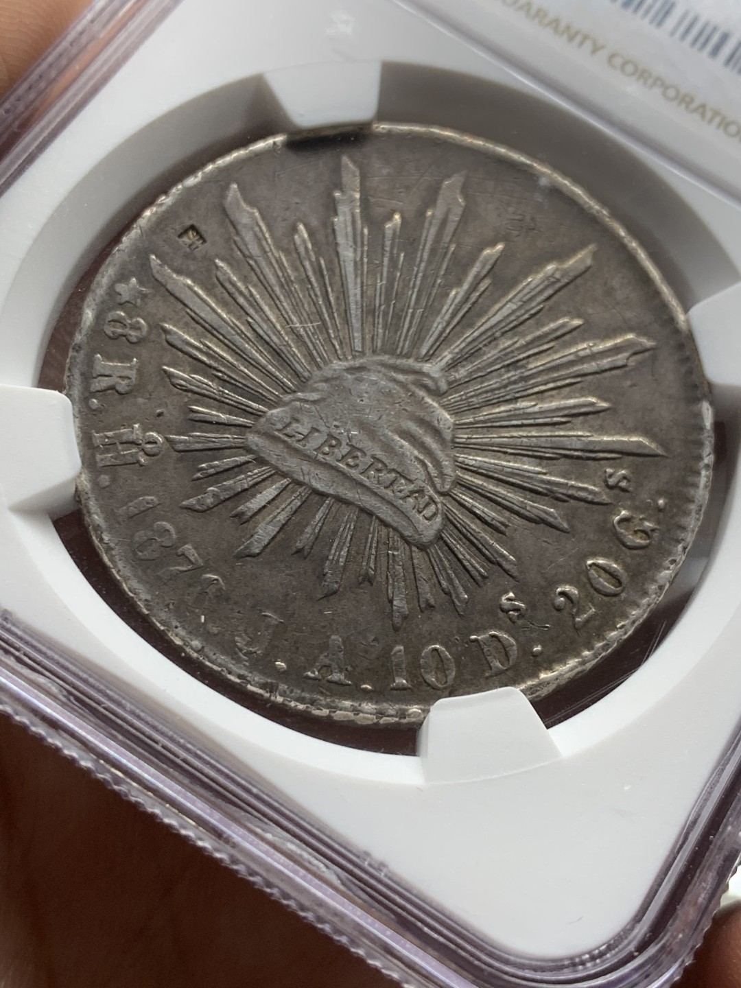 《竞宝斋》第53场（献给最美的劳动者，祝五一快乐！）-本周日，周一2场连拍（全场不限金额包邮） NGC XF 墨西哥1878年 墨西哥鹰洋(HOJA)原汁原味 双面黑包浆 鹰面铜钱样戳 另带汉字“上”字戳