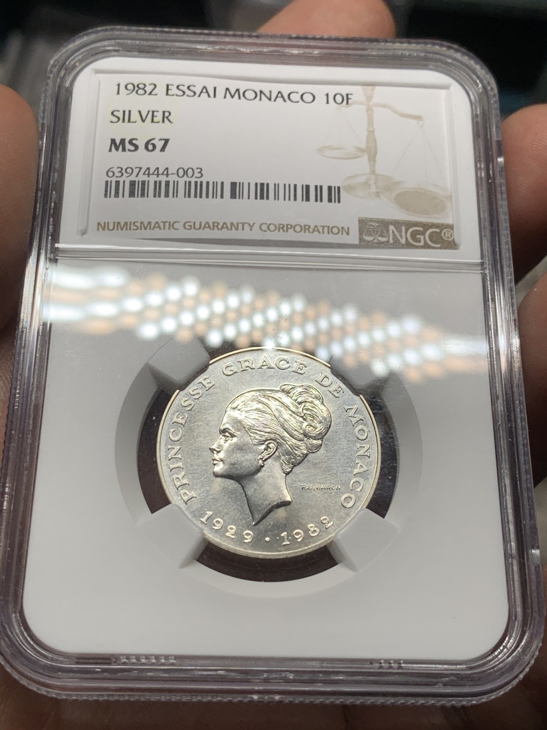 《竞宝斋》第53场（献给最美的劳动者，祝五一快乐！）-本周日，周一2场连拍（全场不限金额包邮） NGC MS67 摩纳哥1982年格蕾丝王妃纪念10法郎银样币