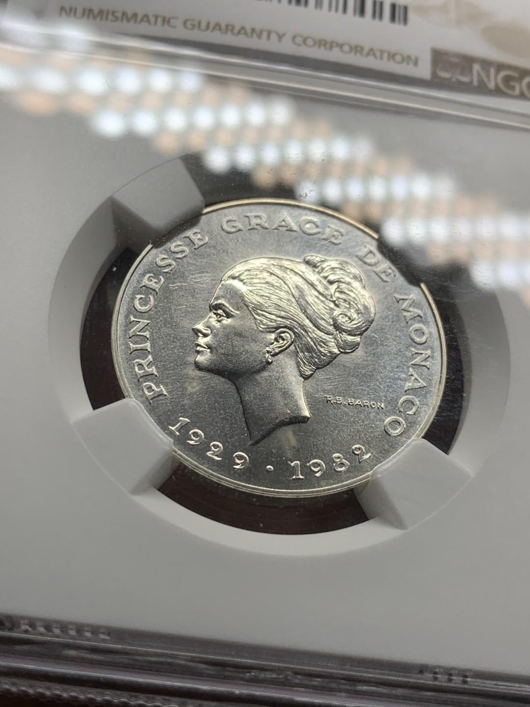 《竞宝斋》第53场（献给最美的劳动者，祝五一快乐！）-本周日，周一2场连拍（全场不限金额包邮） NGC MS67 摩纳哥1982年格蕾丝王妃纪念10法郎银样币