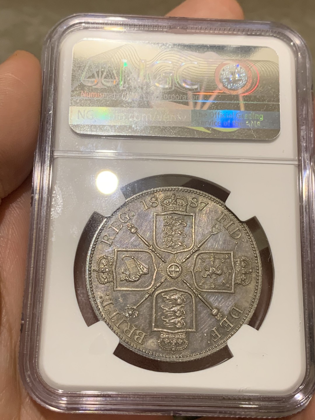 《竞宝斋》第53场（献给最美的劳动者，祝五一快乐！）-本周日，周一2场连拍（全场不限金额包邮） NGC UNCD 英国1887年维多利亚女王高冠头像双弗洛林（4先令）银币