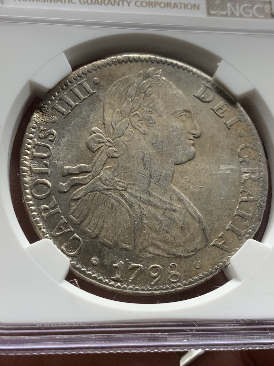 《竞宝斋》第53场（献给最美的劳动者，祝五一快乐！）-本周日，周一2场连拍（全场不限金额包邮） NGC-UNCD  墨西哥双柱 卡洛斯四世  1798  8 里亚尔 卡四早期 好品少  原味深打