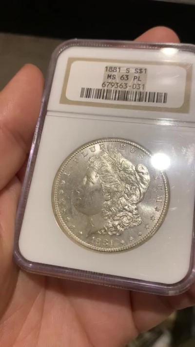 《竞宝斋》第53场（献给最美的劳动者，祝五一快乐！）-本周日，周一2场连拍（全场不限金额包邮） NGC MS63PL 美国1881年S版摩根一美元类精制PL标签