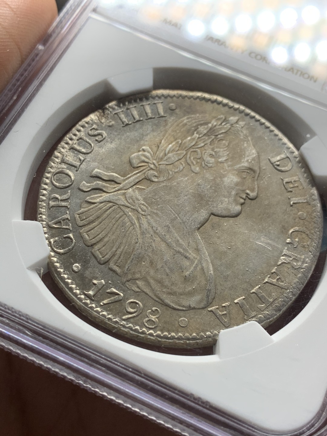 《竞宝斋》第53场（献给最美的劳动者，祝五一快乐！）-本周日，周一2场连拍（全场不限金额包邮） NGC-UNCD  墨西哥双柱 卡洛斯四世  1798  8 里亚尔 卡四早期 好品少  原味深打