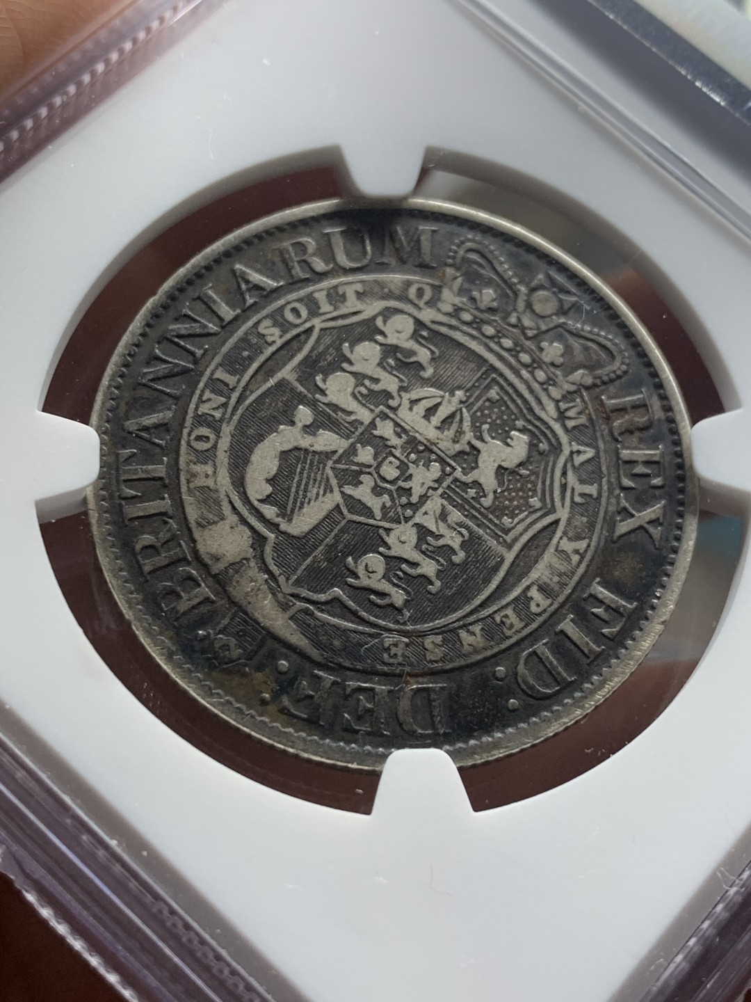 《竞宝斋》第53场（献给最美的劳动者，祝五一快乐！）-本周日，周一2场连拍（全场不限金额包邮） NGC 评级 英国 1817年 乔三小头版 半克朗银币 原味深包浆 磨损小状态佳