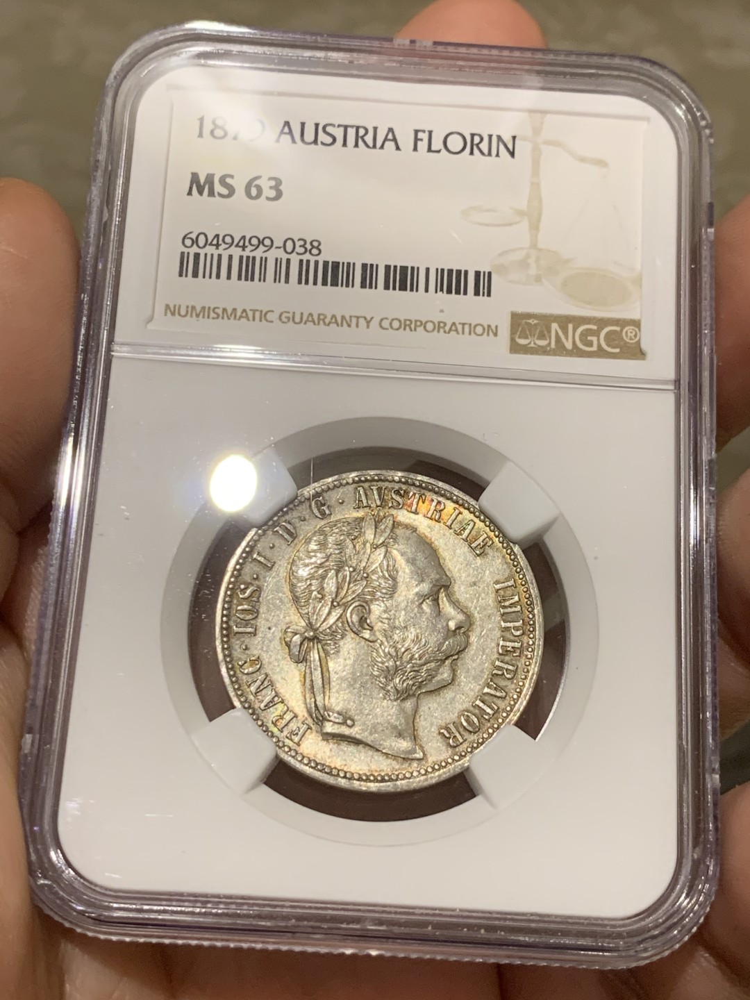 《竞宝斋》第53场（献给最美的劳动者，祝五一快乐！）-本周日，周一2场连拍（全场不限金额包邮） NGC MS63 奥匈帝国 1879年 福林 银币 五彩包浆 发丝清晰 好品看分