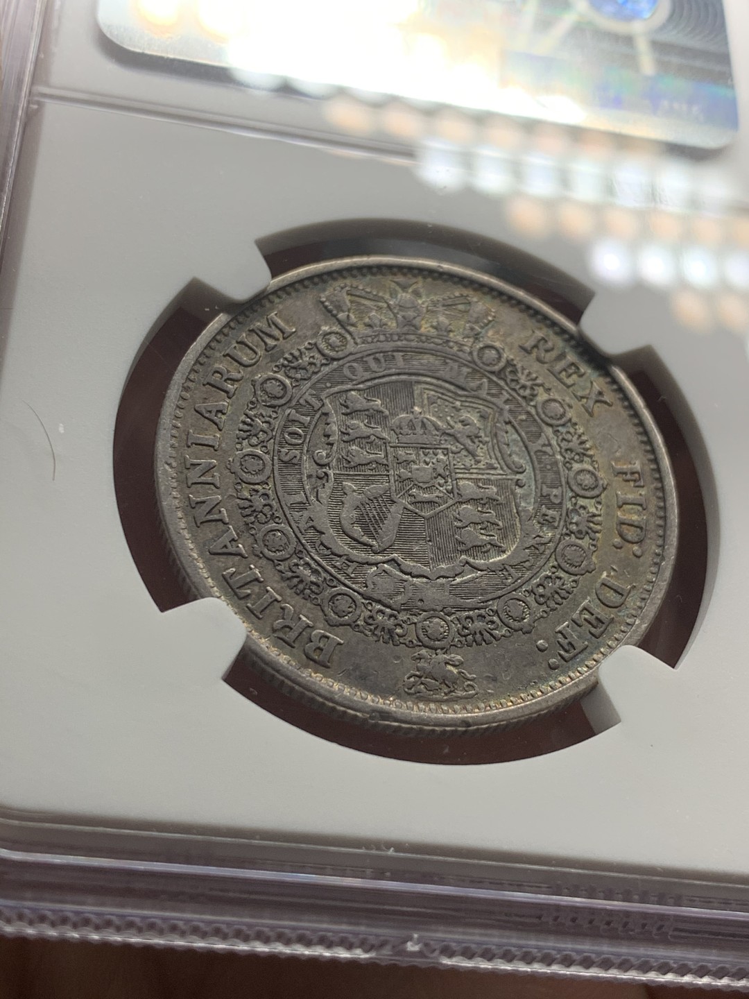 《竞宝斋》第53场（献给最美的劳动者，祝五一快乐！）-本周日，周一2场连拍（全场不限金额包邮） NGC XF40 英国 1816年 乔三 牛头版 半克朗 银币 淡金色包浆 细节优秀