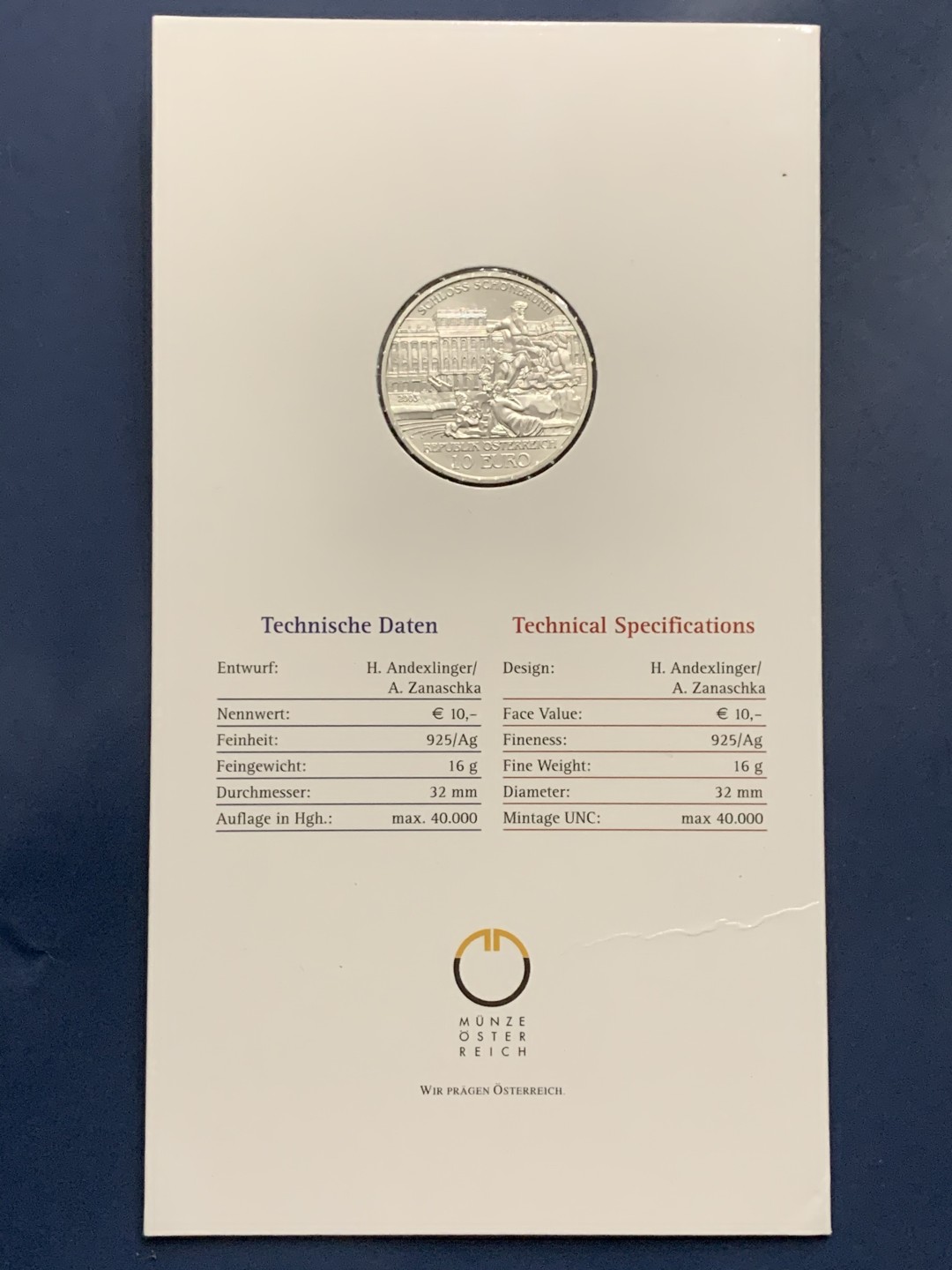 《竞宝斋》第53场（献给最美的劳动者，祝五一快乐！）-本周日，周一2场连拍（全场不限金额包邮） 2003年 奥地利10欧元 925银 16克银币 维也纳美泉宫卡装