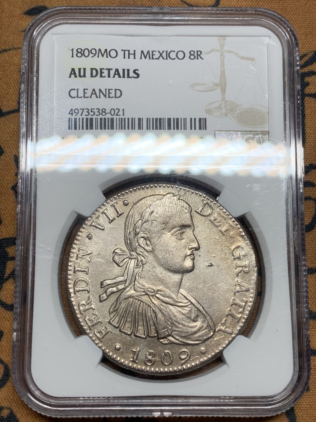 《竞宝斋》第53场（献给最美的劳动者，祝五一快乐！）-本周日，周一2场连拍（全场不限金额包邮） NGC-AUD  墨西哥双柱 费迪南七世  1809  8 里亚尔 过渡年份 臆造头像  原味深打   国外都是200刀起