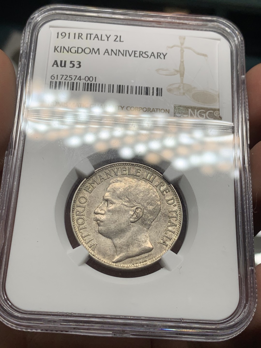 《竞宝斋》第53场（献给最美的劳动者，祝五一快乐！）-本周日，周一2场连拍（全场不限金额包邮） NGC AU53 意大利1911年建国50周年托奶2里拉银币