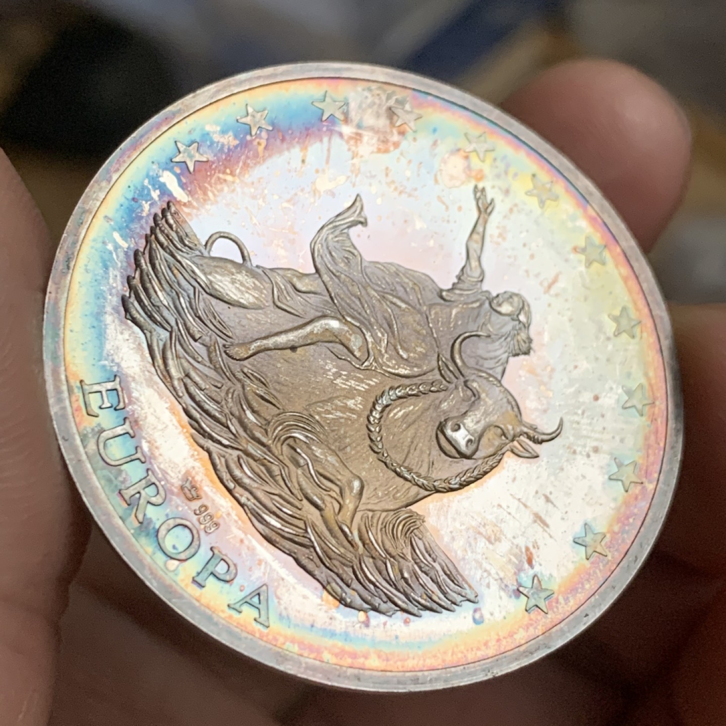 《竞宝斋》第53场（献给最美的劳动者，祝五一快乐！）-本周日，周一2场连拍（全场不限金额包邮） 德意志联邦共和国 1993 年 骑牛女神 欧元 银币 999含银 40.1直径 9.9克 五彩漂亮