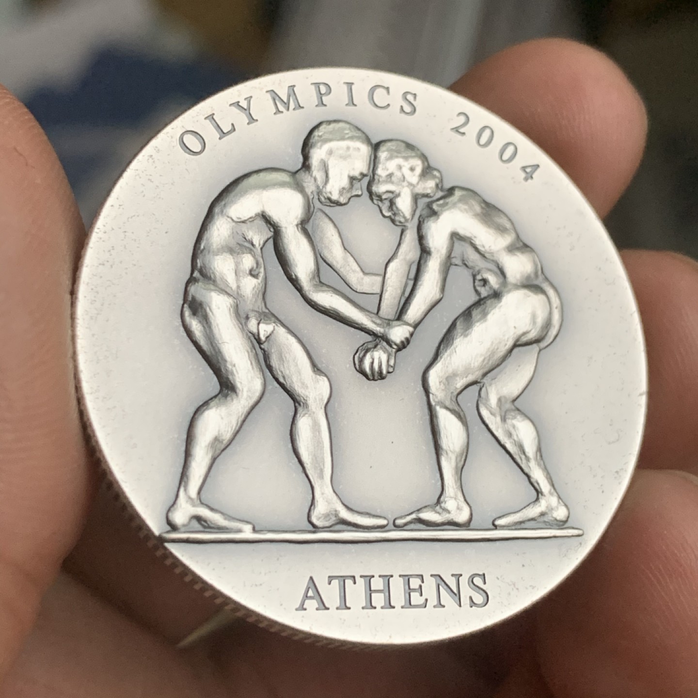 《竞宝斋》第53场（献给最美的劳动者，祝五一快乐！）-本周日，周一2场连拍（全场不限金额包邮） 加纳 2003 雅典奥运会 1盎司31.1克 999银  大银币，复古工艺，画面为古典式摔跤