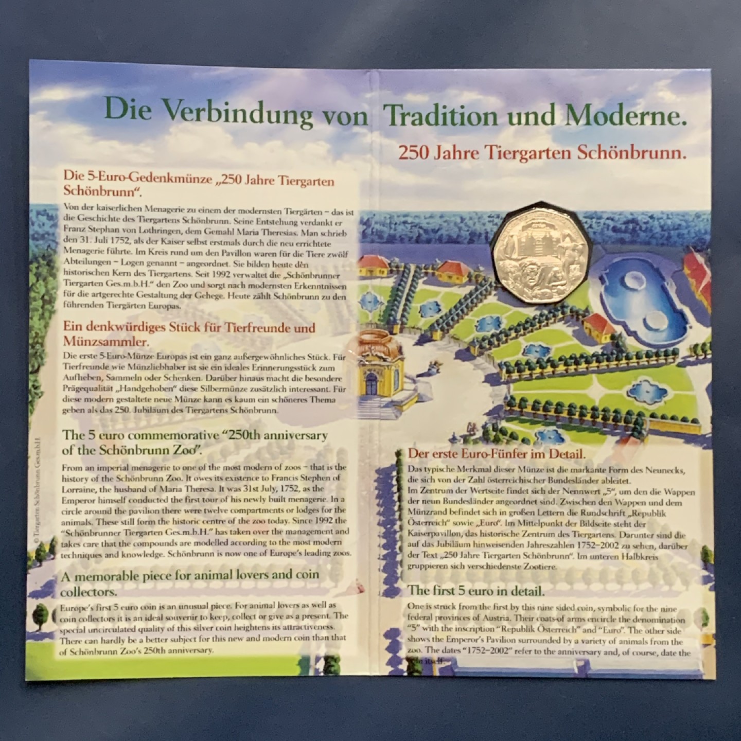 《竞宝斋》第53场（献给最美的劳动者，祝五一快乐！）-本周日，周一2场连拍（全场不限金额包邮） 2002年 奥地利 5欧元 银币 维也纳动物园250周年卡装