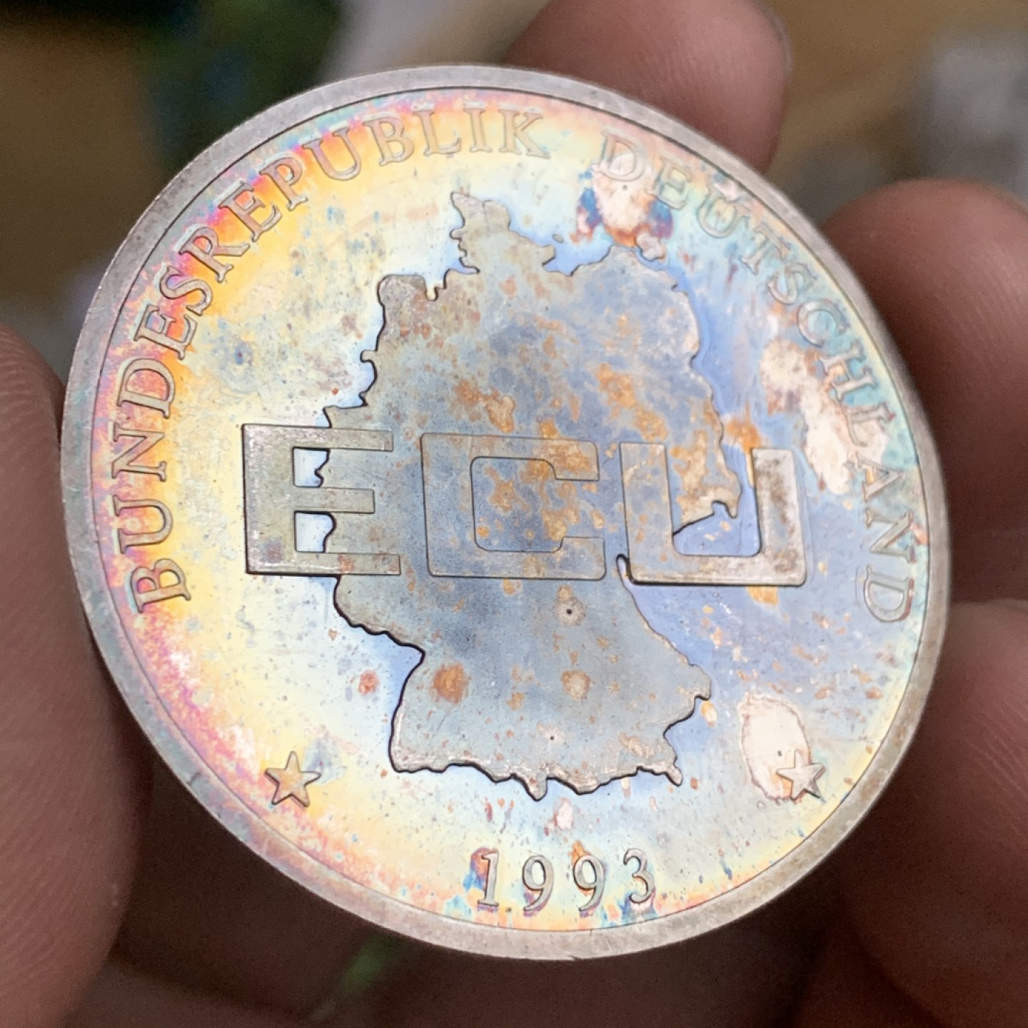 《竞宝斋》第53场（献给最美的劳动者，祝五一快乐！）-本周日，周一2场连拍（全场不限金额包邮） 德意志联邦共和国 1993 年 骑牛女神 欧元 银币 999含银 40.1直径 9.9克 五彩漂亮