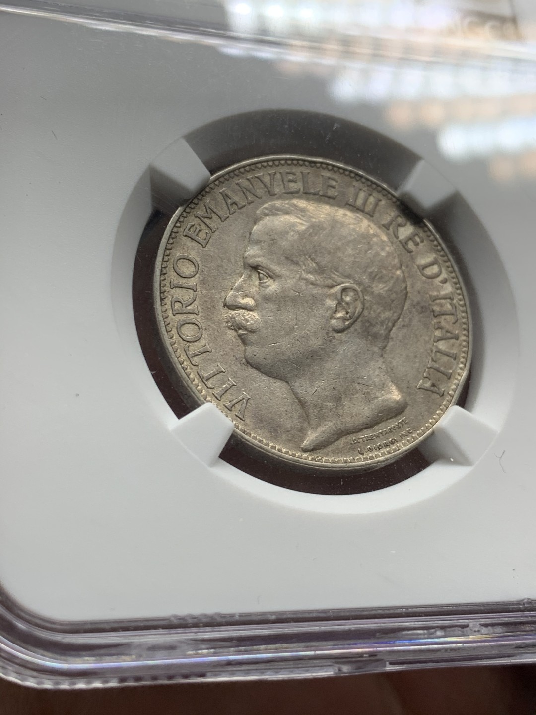 《竞宝斋》第53场（献给最美的劳动者，祝五一快乐！）-本周日，周一2场连拍（全场不限金额包邮） NGC AU53 意大利1911年建国50周年托奶2里拉银币