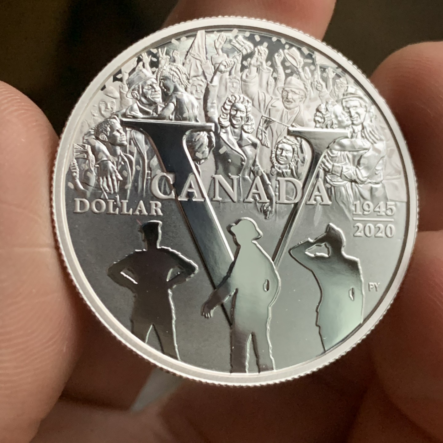 《竞宝斋》第53场（献给最美的劳动者，祝五一快乐！）-本周日，周一2场连拍（全场不限金额包邮） 加拿大 2020 二战胜利75周年 纪念精制银币 999银 23克 背面采用 乔六头像 比较少见