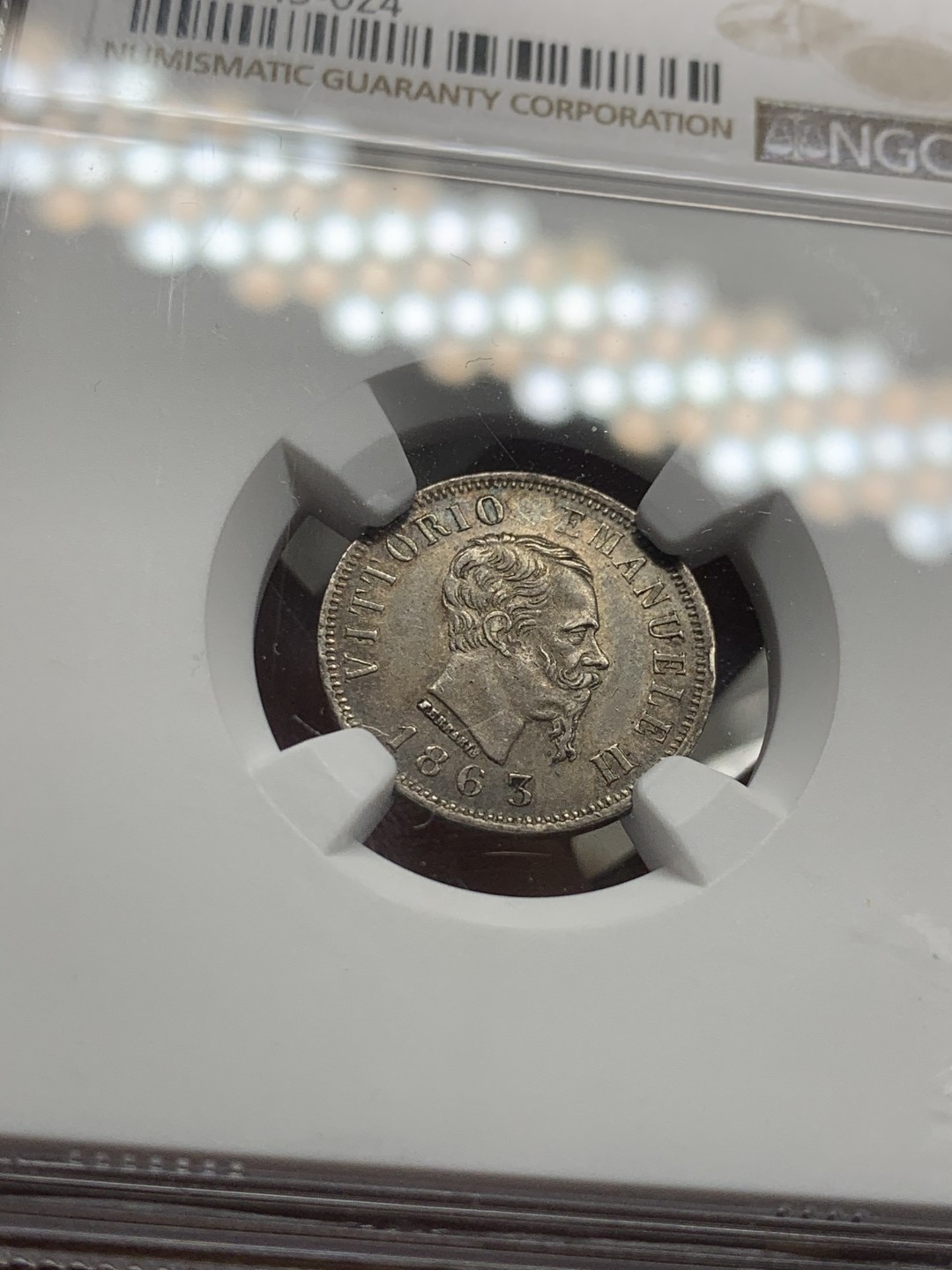 《竞宝斋》第53场（献给最美的劳动者，祝五一快乐！）-本周日，周一2场连拍（全场不限金额包邮） NGC-AU58 意大利1863年那不勒斯50分银币，淡彩好包浆，少见品种，通常见到的都是VF及以下