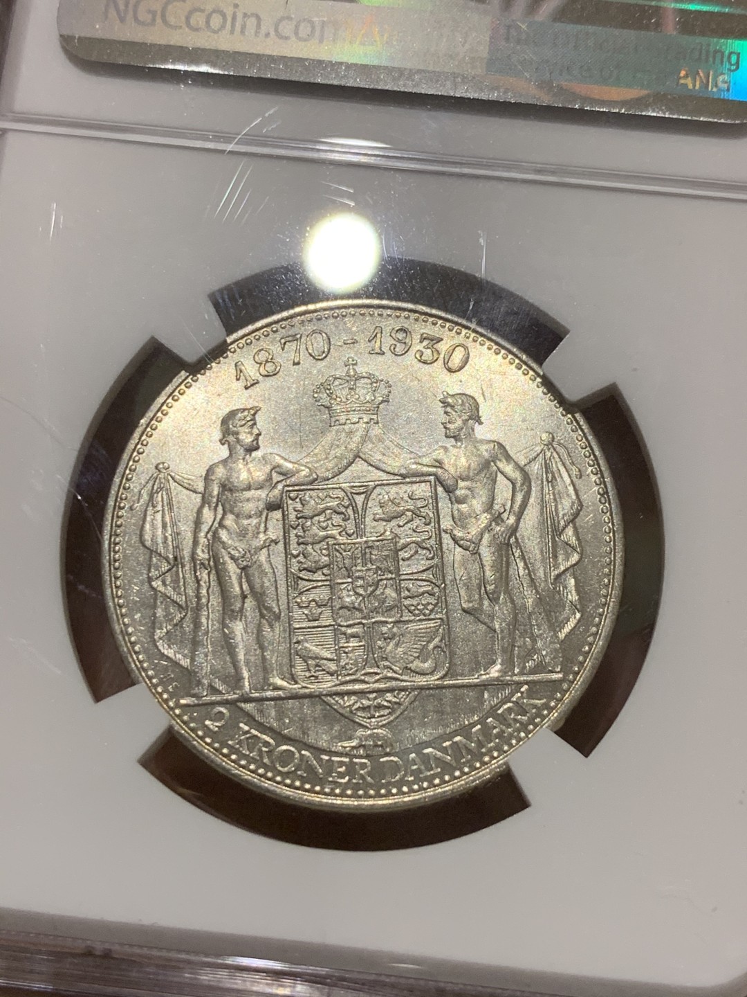《竞宝斋》第54场-本周日，周一2场连拍（全场不限金额包邮） NGC-MS62 丹麦 1930年 克里斯蒂安十世国王60岁纪念银币 挺有意思的一枚币