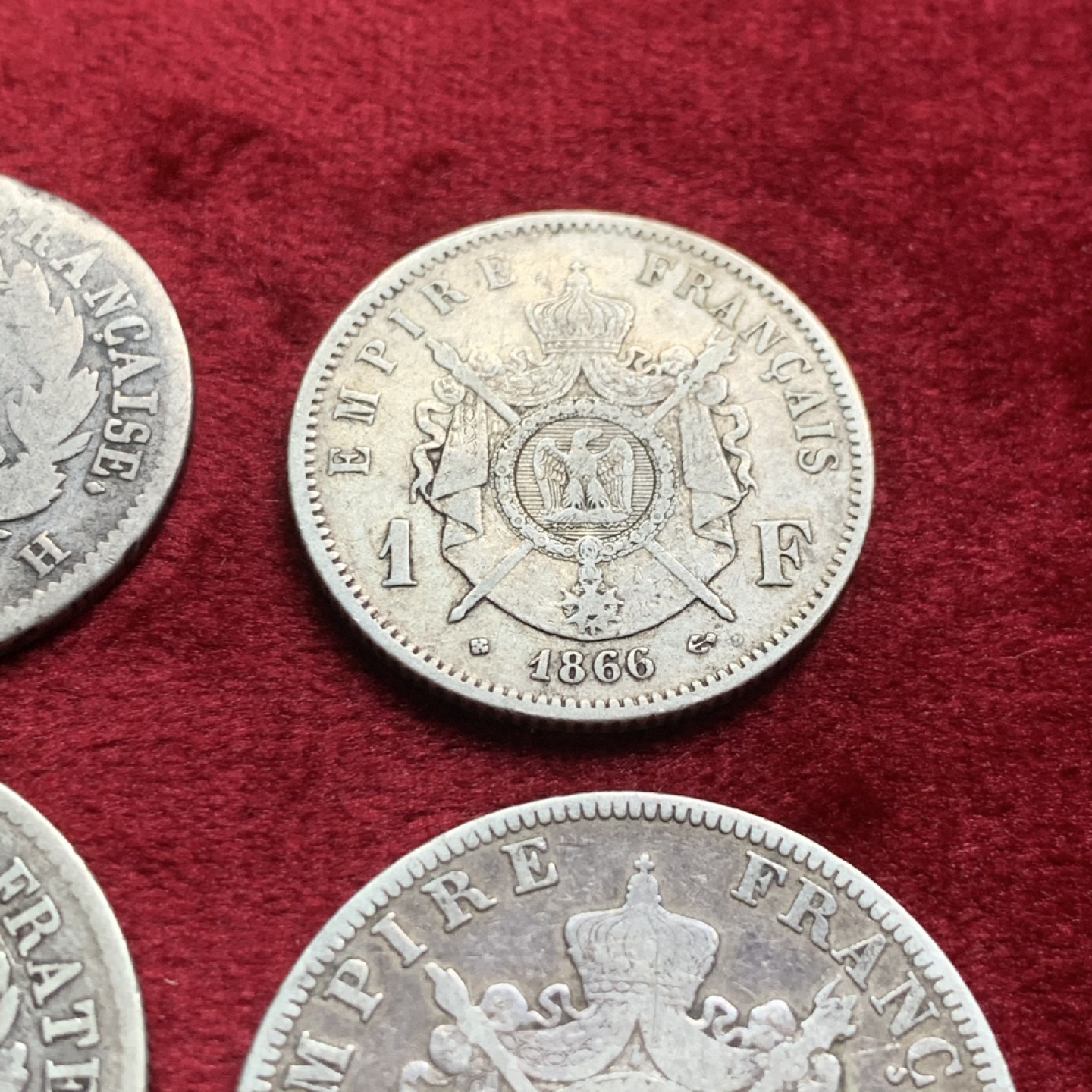 《竞宝斋》第54场-本周日，周一2场连拍（全场不限金额包邮） 法国拿一，拿三，女神1，2法郎银币4枚