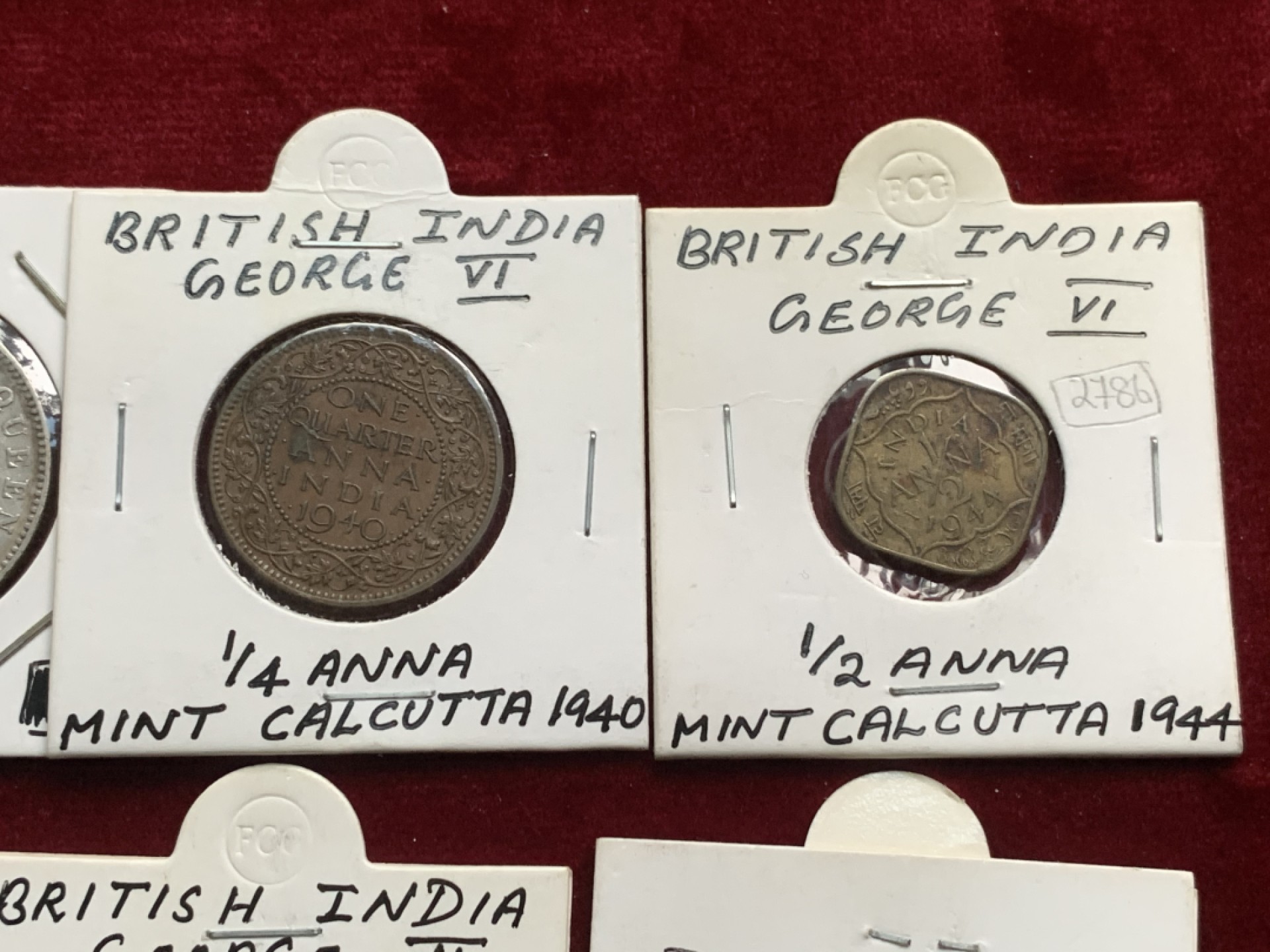 《竞宝斋》第54场-本周日，周一2场连拍（全场不限金额包邮） 英属印度 乔六 小面值币10枚 老藏家卡装 乔五1卢比，维多利亚1卢比，乔五海峡为银币