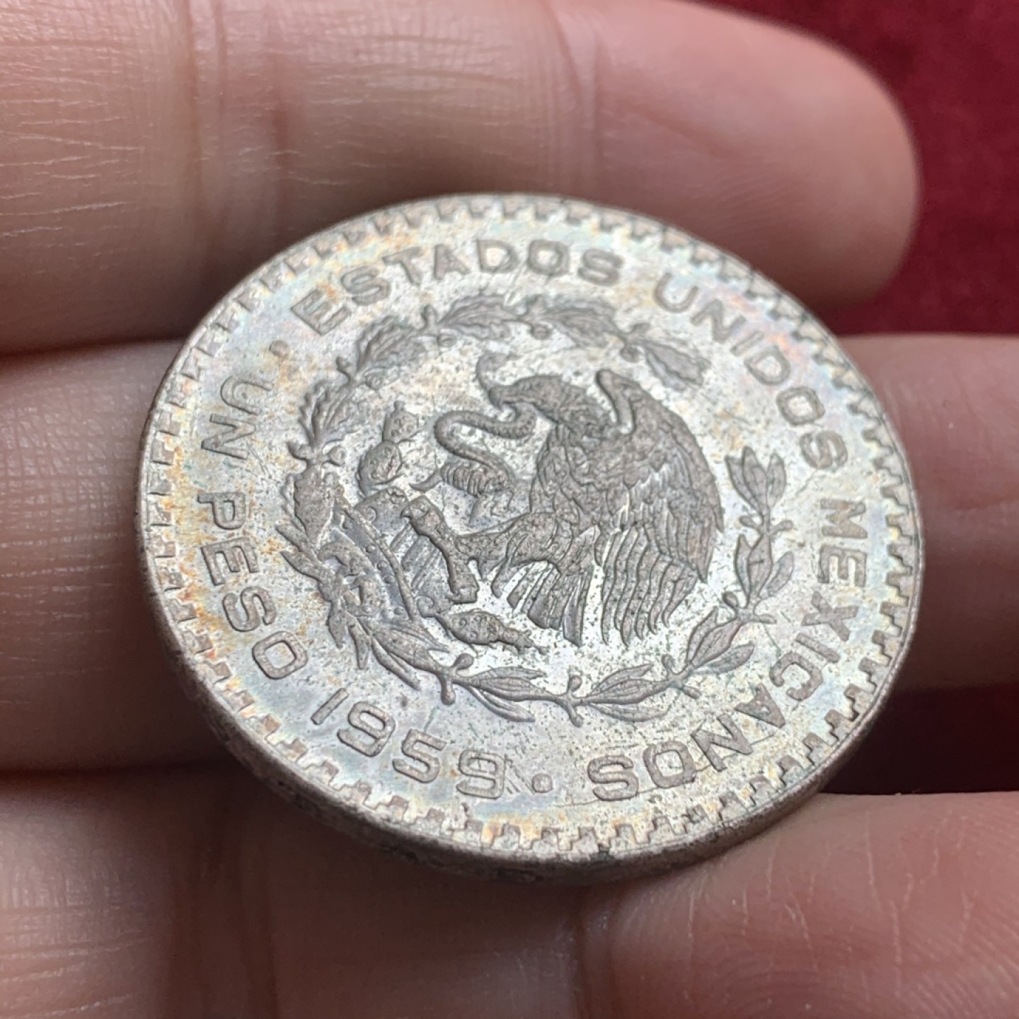 《竞宝斋》第54场-本周日，周一2场连拍（全场不限金额包邮） 墨西哥1959年鹰洋1比索银币 好品低银版