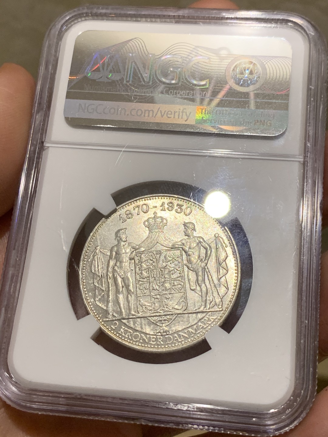 《竞宝斋》第54场-本周日，周一2场连拍（全场不限金额包邮） NGC-MS62 丹麦 1930年 克里斯蒂安十世国王60岁纪念银币 挺有意思的一枚币