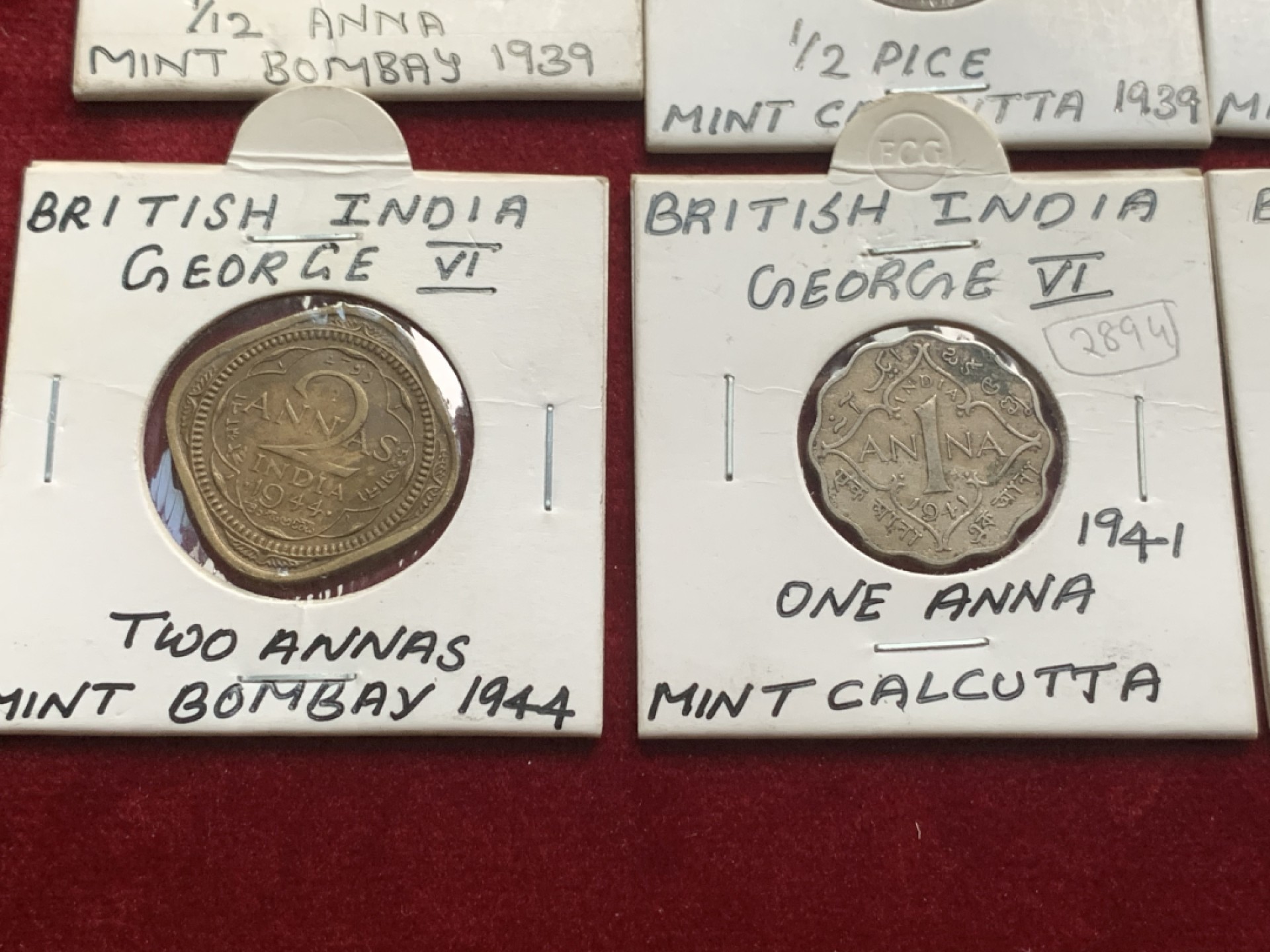 《竞宝斋》第54场-本周日，周一2场连拍（全场不限金额包邮） 英属印度 乔六 小面值币10枚 老藏家卡装 乔五1卢比，维多利亚1卢比，乔五海峡为银币