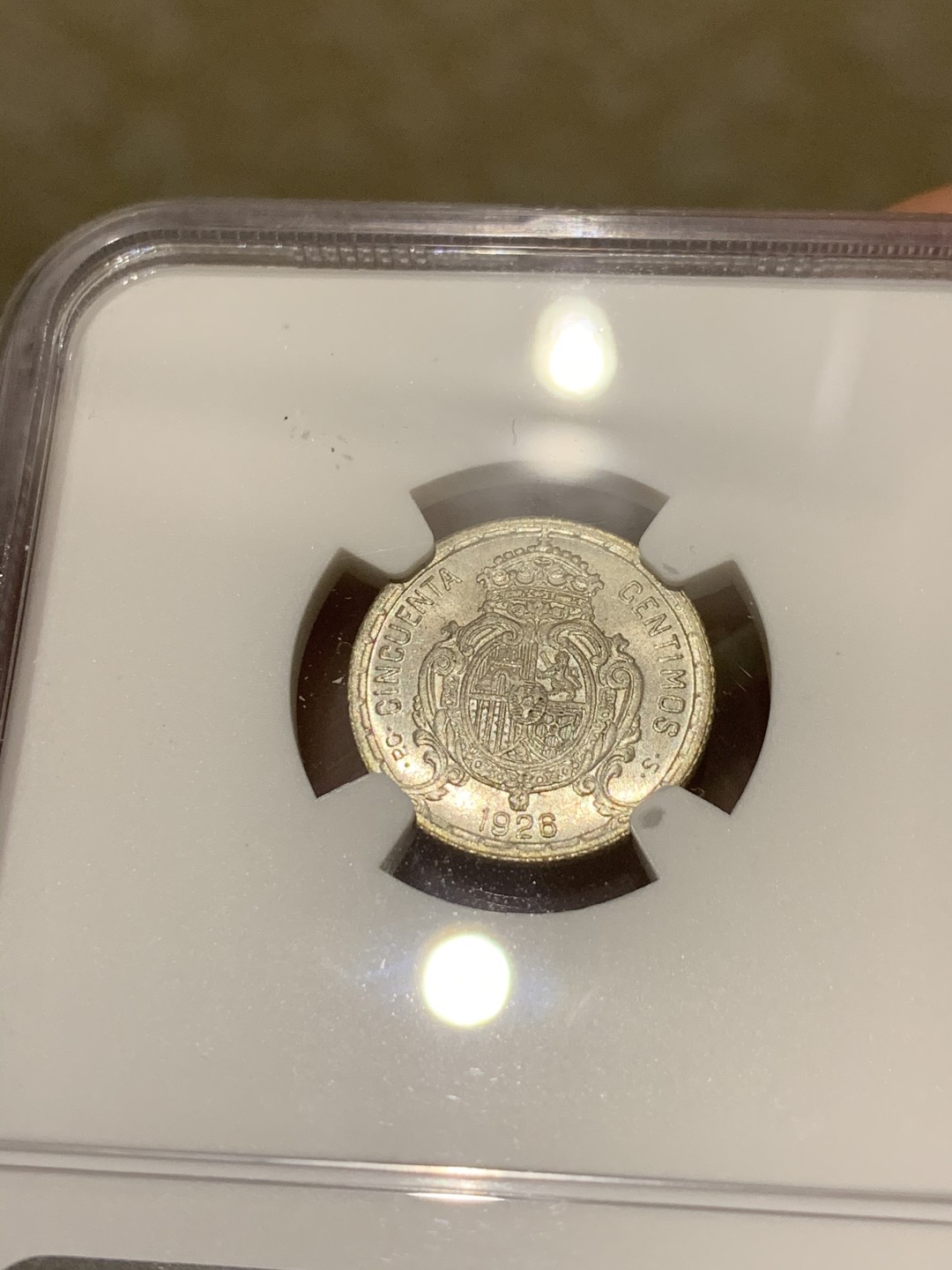 《竞宝斋》第54场-本周日，周一2场连拍（全场不限金额包邮） NGC-MS64 西班牙 1926年PCS 阿方索十三世 50分 银币 顶级品相