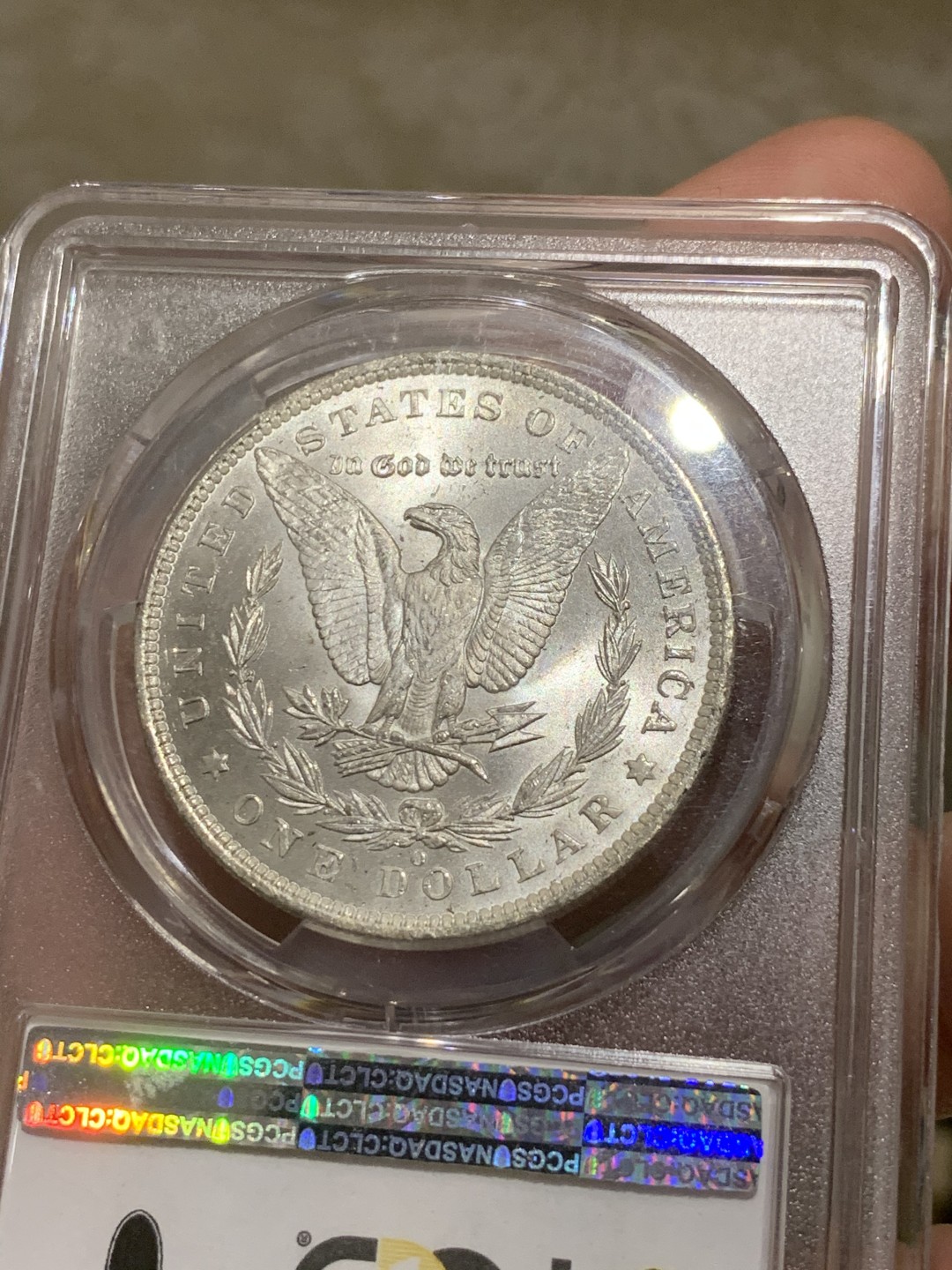 《竞宝斋》第54场-本周日，周一2场连拍（全场不限金额包邮） PCGS-MS64 美国 1885年O版 1美元 摩根银币，白花花BU出厂品相，银行原袋评级，丝滑