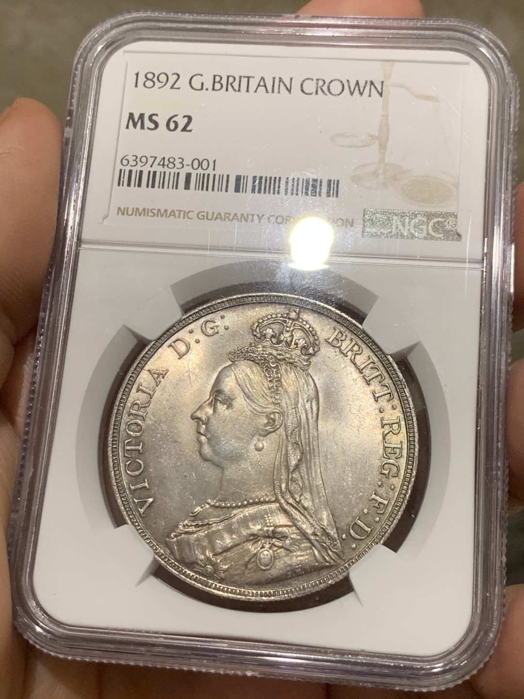 《竞宝斋》第54场-本周日，周一2场连拍（全场不限金额包邮） NGC-MS62 英国 1892年 1克朗 马剑 银币铸造量451000枚特年