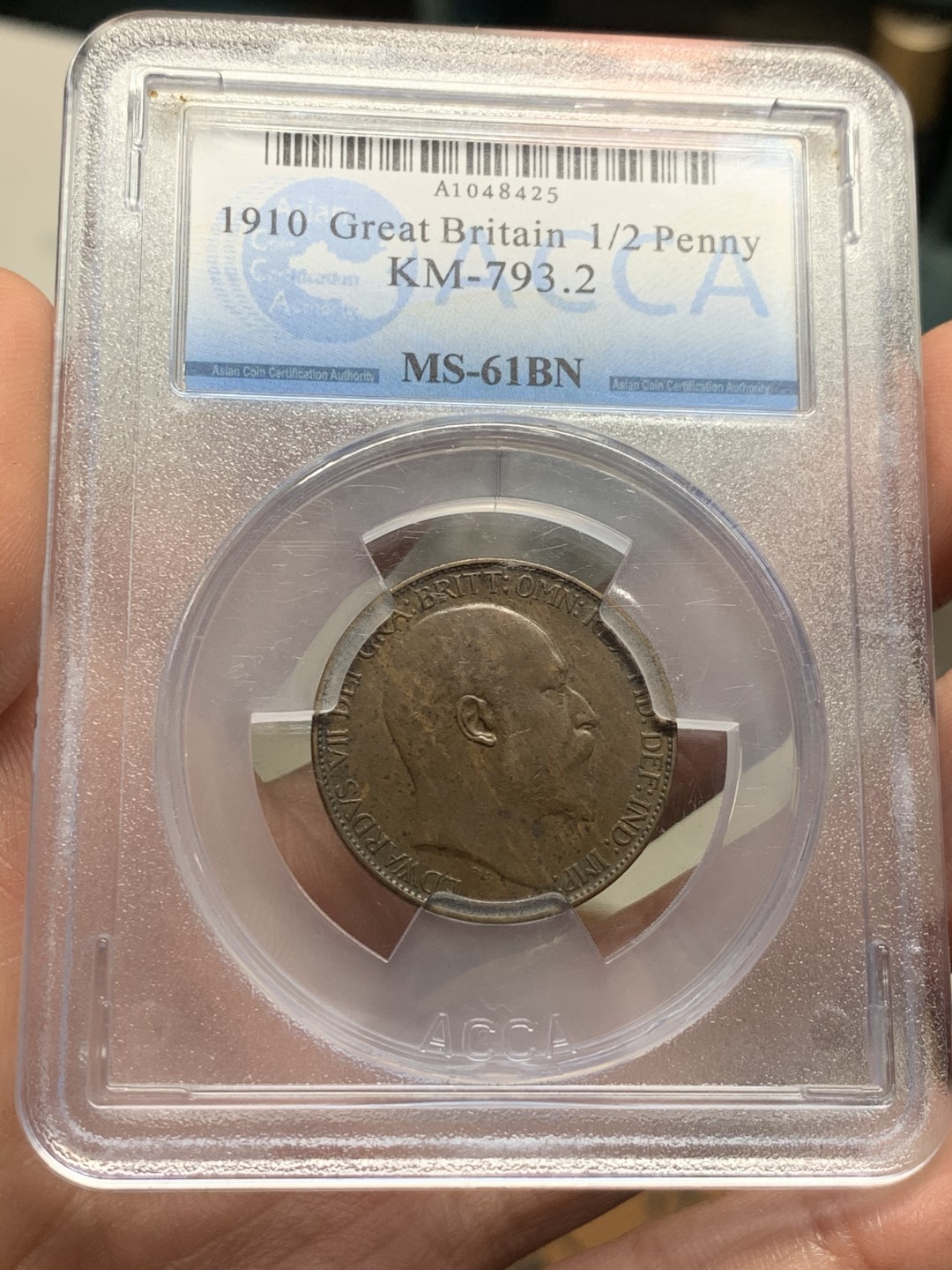《竞宝斋》第54场-本周日，周一2场连拍（全场不限金额包邮） ACCA MS61NB 1910  英国 爱德华七世 1/2便士 铜币