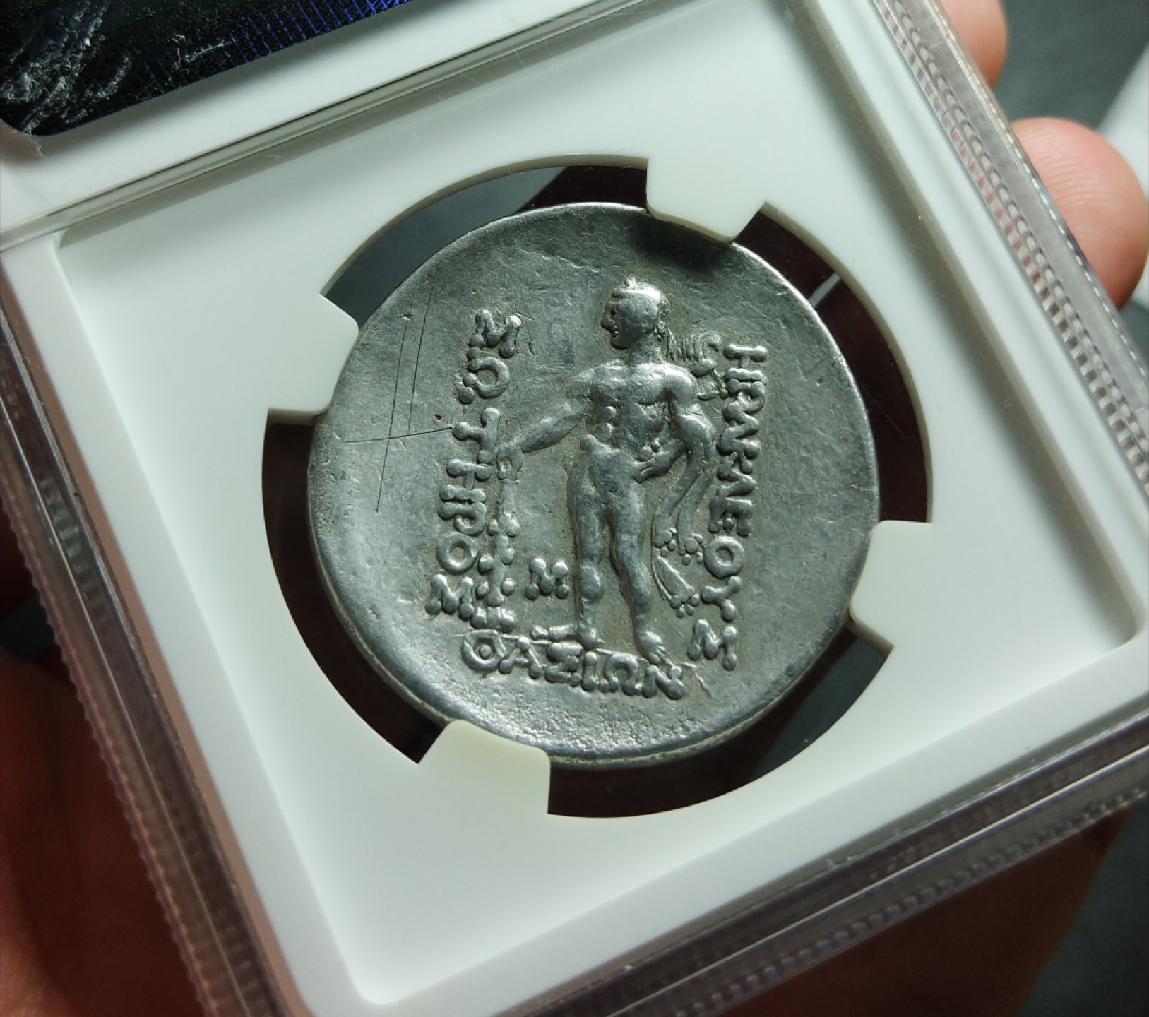 【古希腊币】NGC评级萨索斯岛酒神与大力神四德拉克马银币  