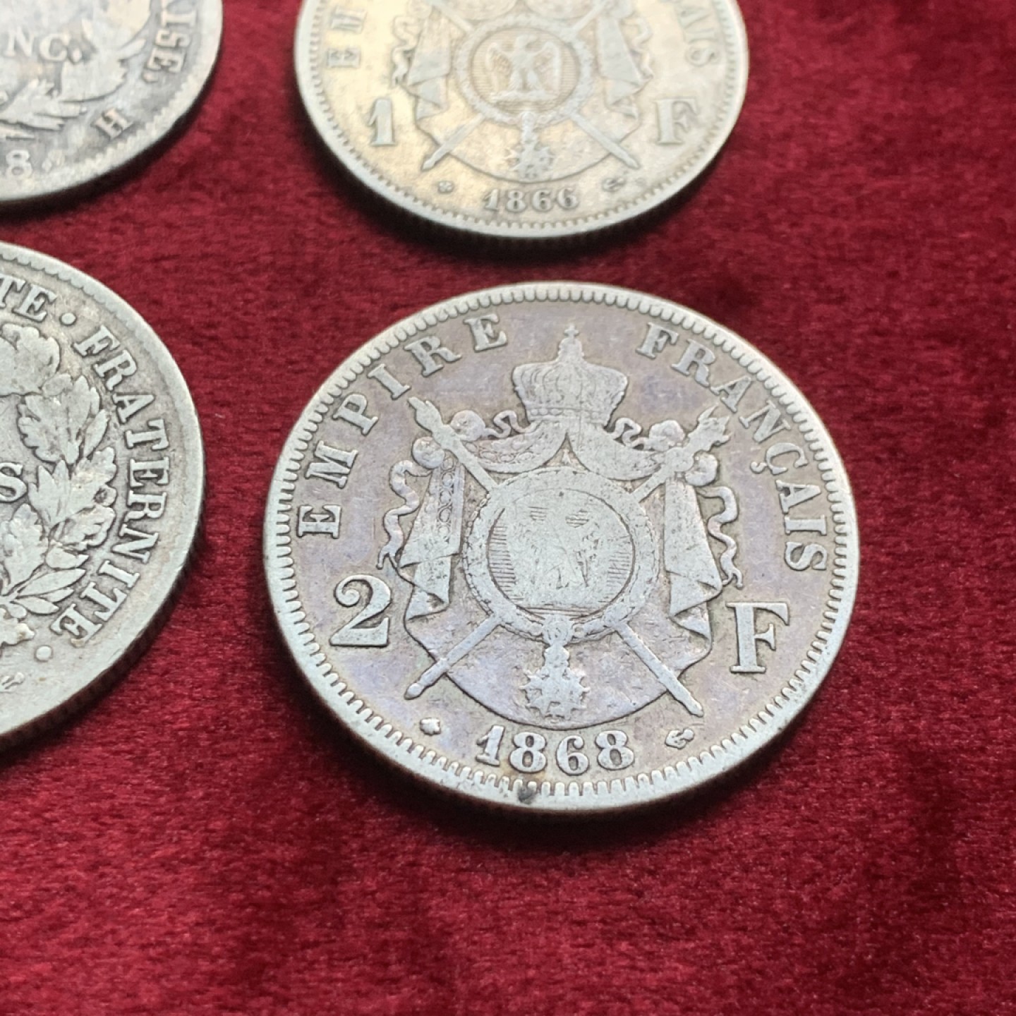 《竞宝斋》第54场-本周日，周一2场连拍（全场不限金额包邮） 法国拿一，拿三，女神1，2法郎银币4枚