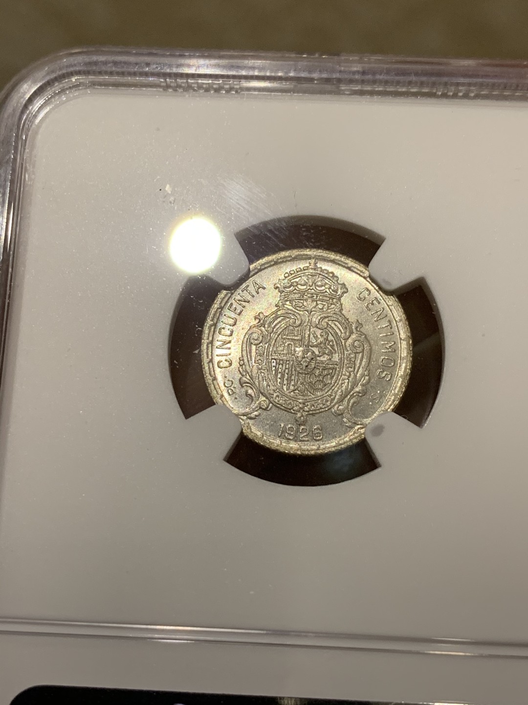 《竞宝斋》第54场-本周日，周一2场连拍（全场不限金额包邮） NGC-MS64 西班牙 1926年PCS 阿方索十三世 50分 银币 顶级品相