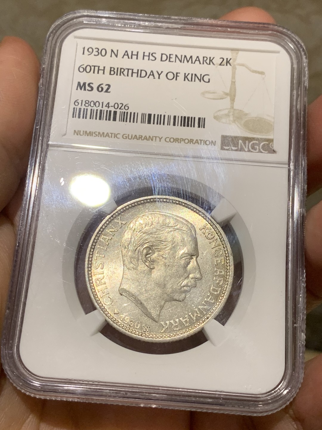 《竞宝斋》第54场-本周日，周一2场连拍（全场不限金额包邮） NGC-MS62 丹麦 1930年 克里斯蒂安十世国王60岁纪念银币 挺有意思的一枚币