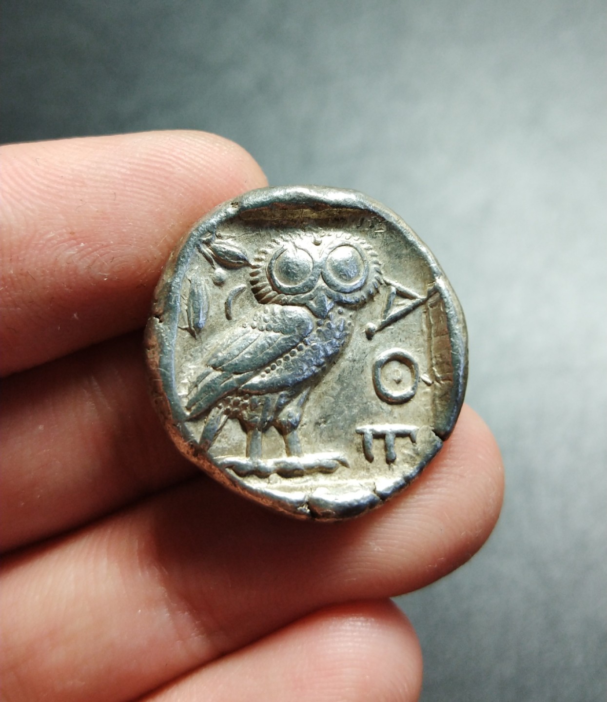 古希腊雅典城猫头鹰银币雅典娜四德拉克马银币猫头鹰四德银币 