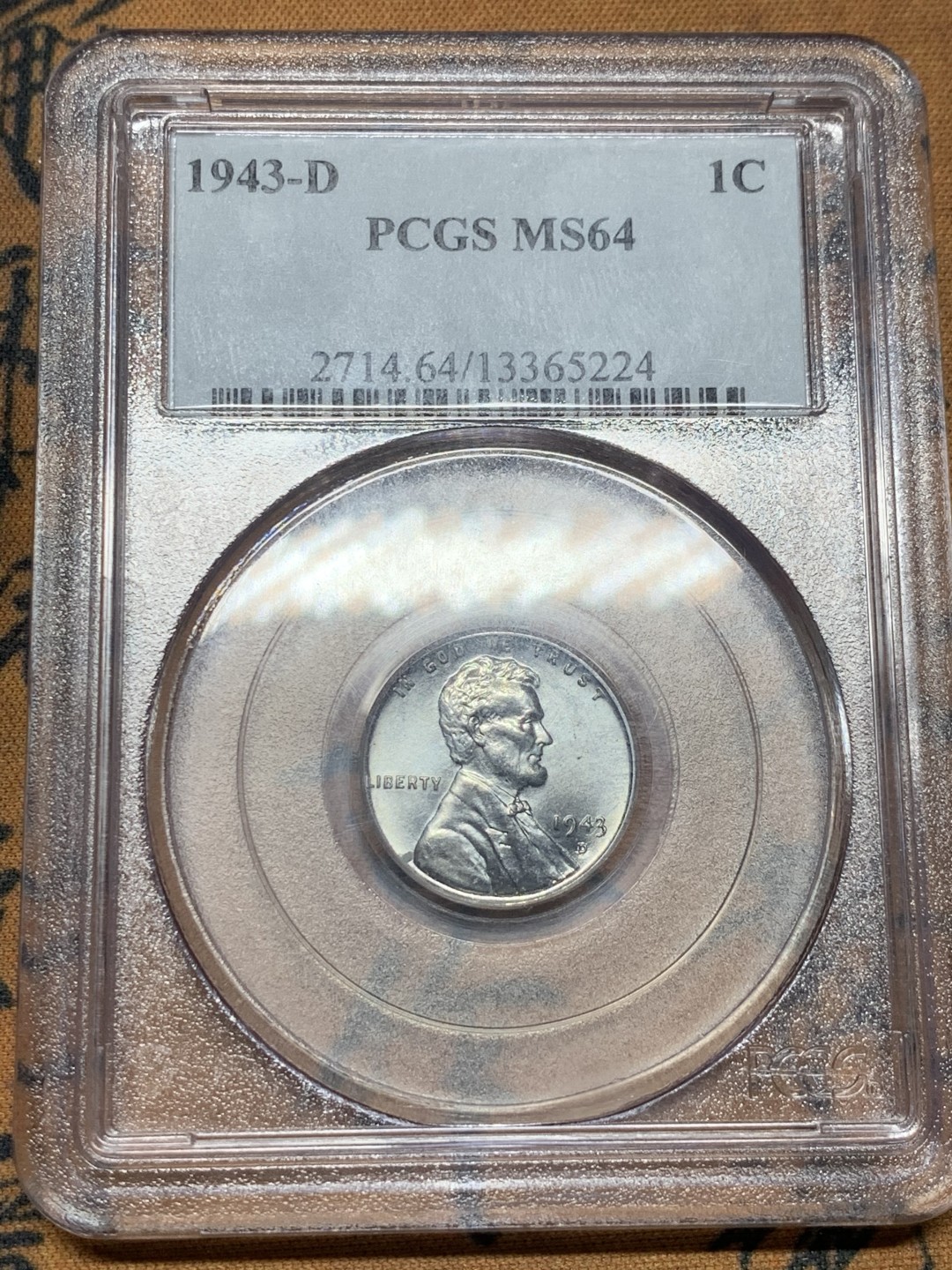 《竞宝斋》第54场-本周日，周一2场连拍（全场不限金额包邮） PCGS-MS64 美国 1943年 林肯 1美分 铁币 仅发行过一年的名誉小品种