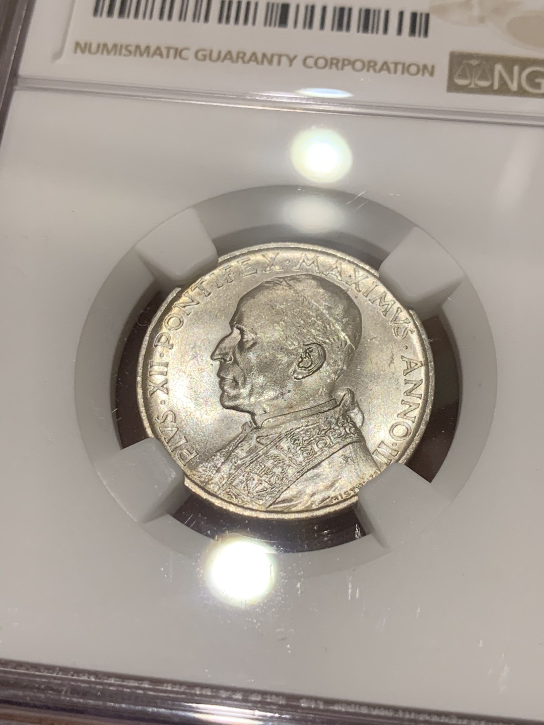 《竞宝斋》第54场-本周日，周一2场连拍（全场不限金额包邮） NGC-MS63 梵蒂冈 1940年 5里拉 银币 原光好品 非常漂亮