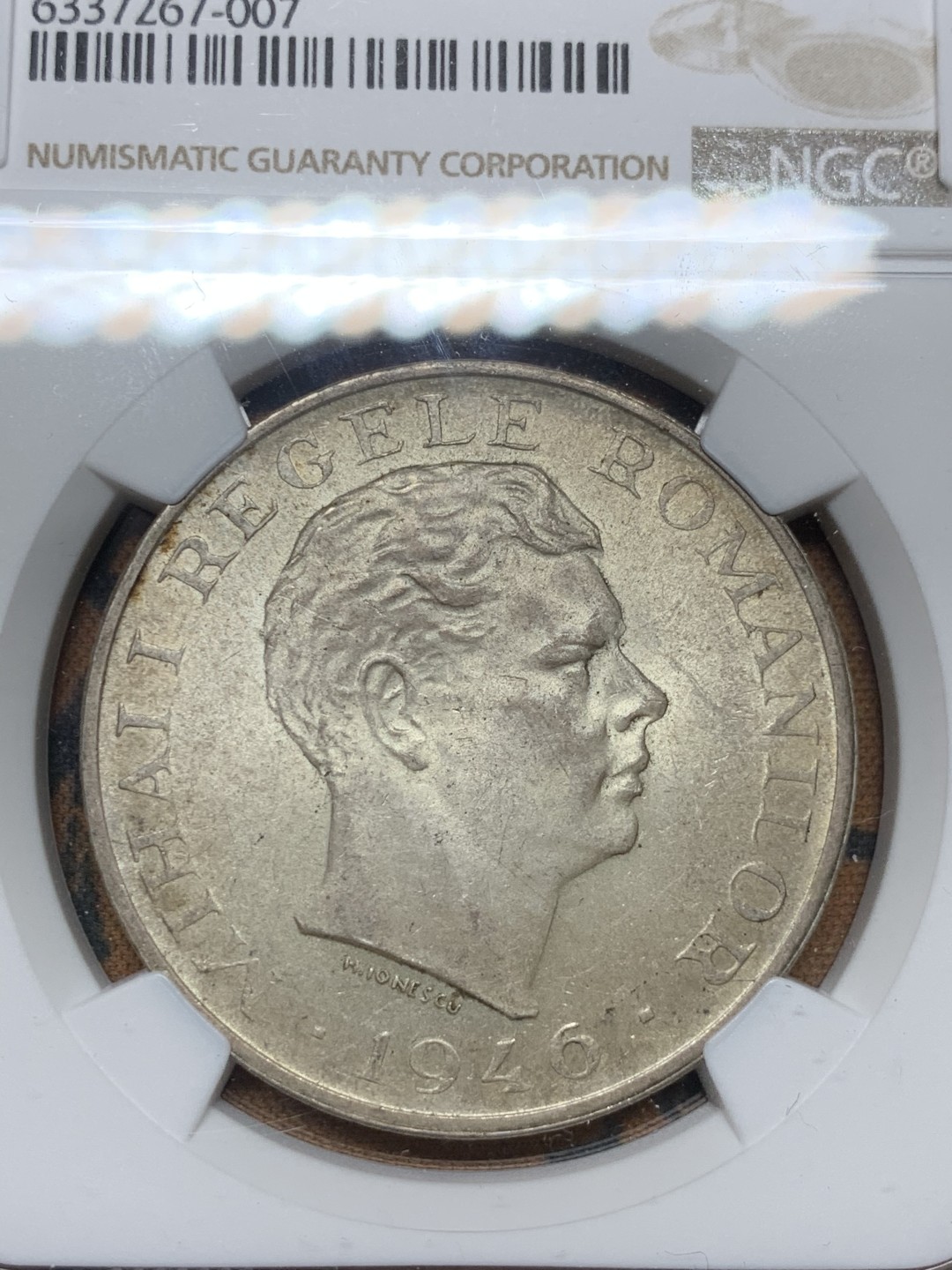 《竞宝斋》第54场-本周日，周一2场连拍（全场不限金额包邮） NGC-MS63 罗马尼亚 1946年 100000列伊 大银币 淡彩粉光 非常漂亮